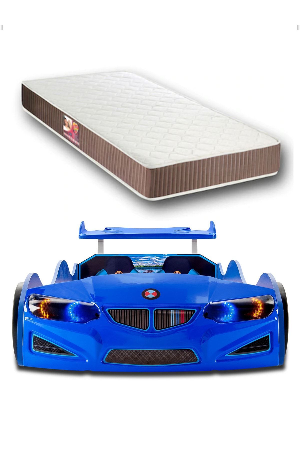 Bmw - Eco - Letto Auto con Ruote - Matrimoniale - Materasso Interno Elif Cm