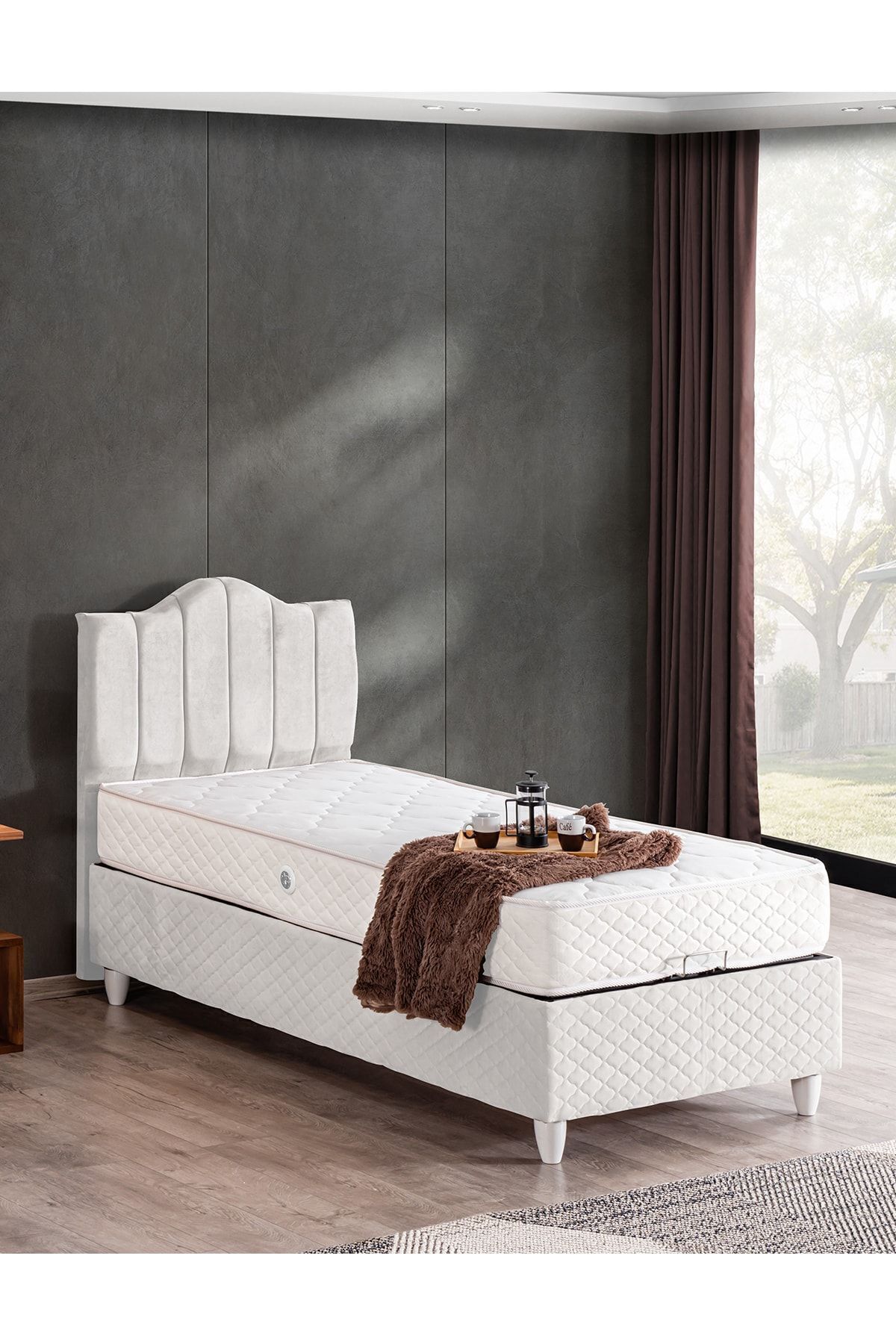 Sommier, Ensemble Double Tendence, Tête de lit simple - Blanc
