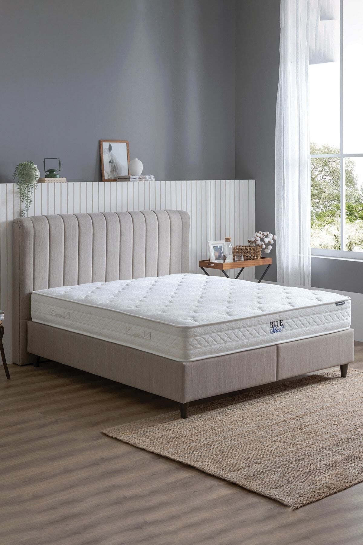 Blue Star Lit, Cadre Lento, Tête de lit Somni Ensemble 3 pièces - Beige