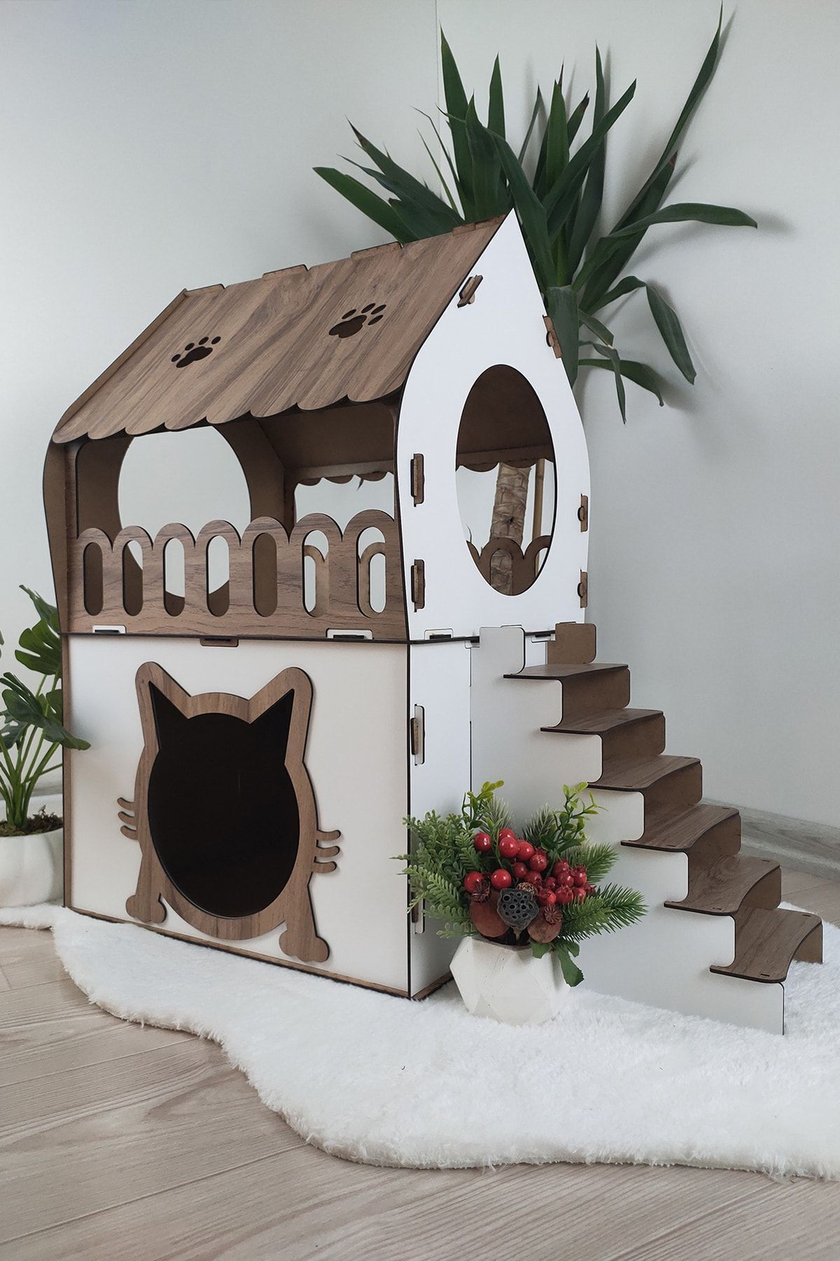 Maison pour chat avec terrasse Maison pour chat duplex à 2 étages Lit pour chat Cage pour chat