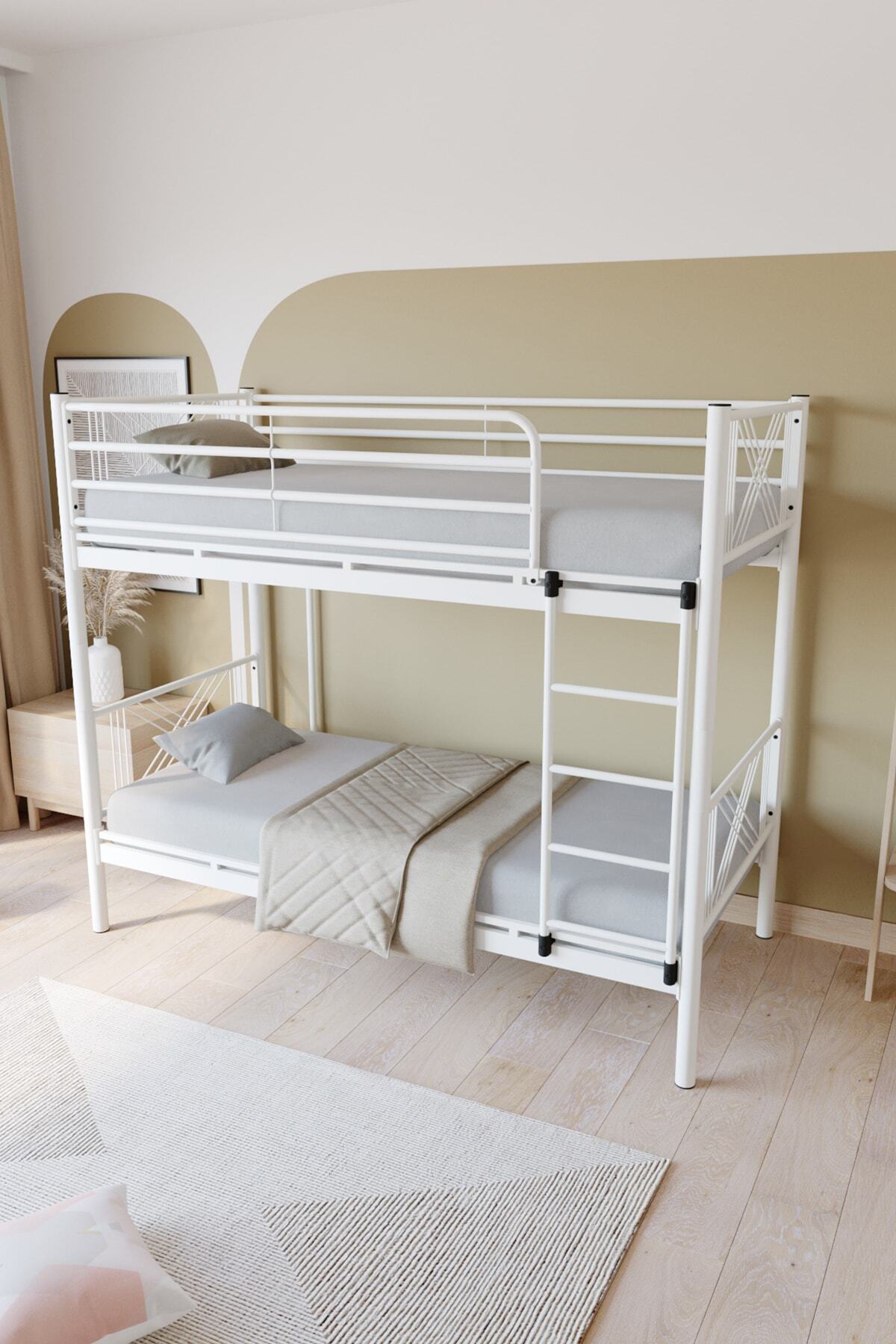 Mix Premium Metaal Stapelbed Geschikt voor Matras Wit Afneembaar Stapelbed