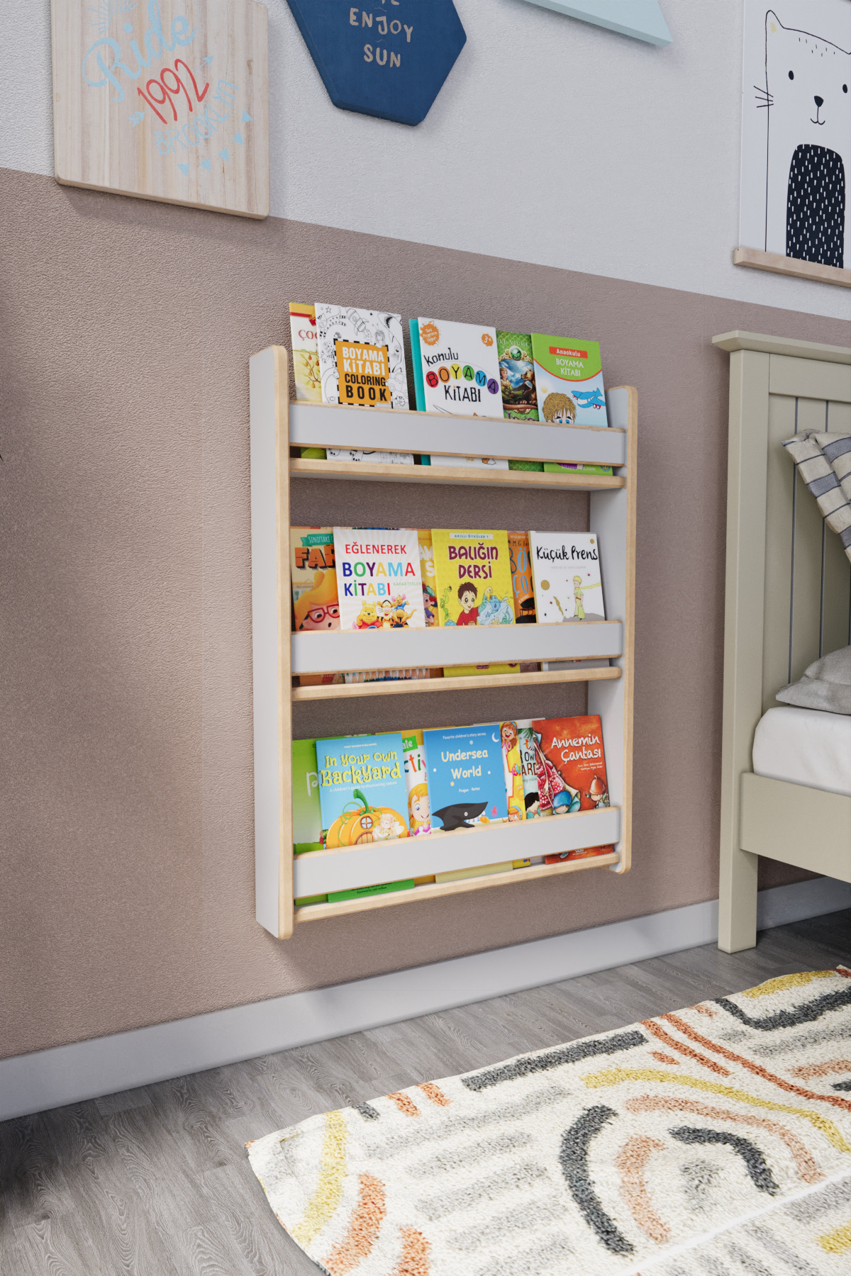 Bibliothèque pour enfants Montessori à 3 étagères en MDF * cm Blanc