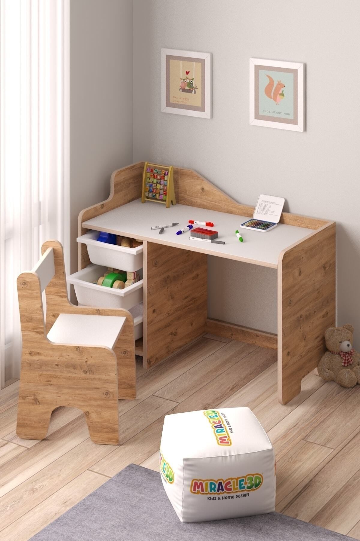 Table d'activités pour enfants avec 3 paniers et chaise avec dossier