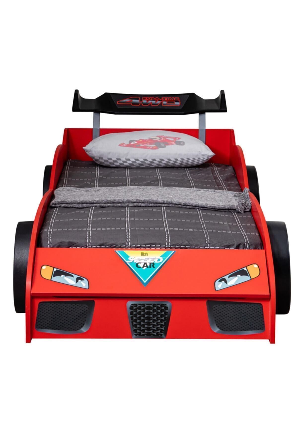 Letto con ruote, Letto Speedy con contenitore e barra paravento - Rosso