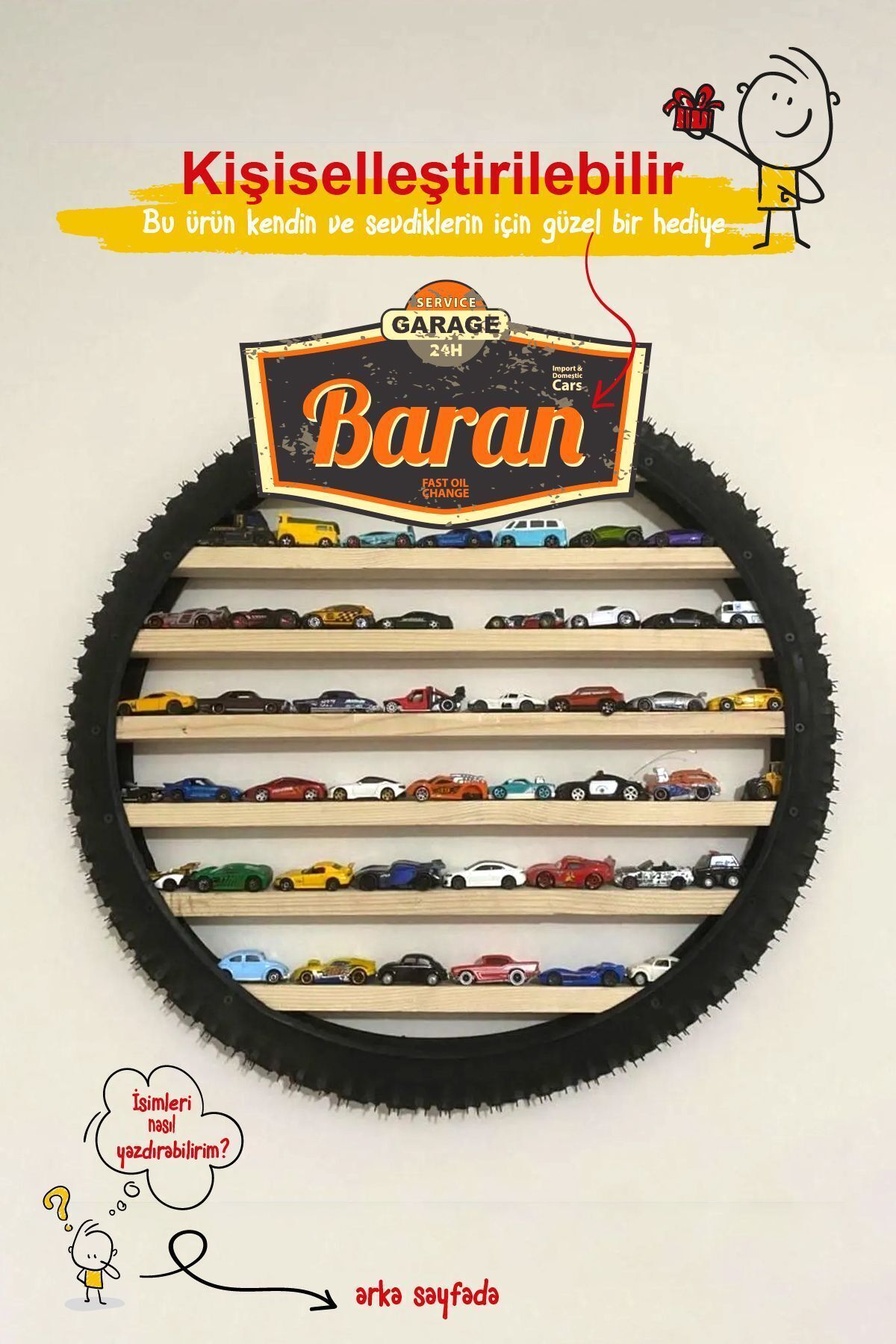 Étagère Voiture à Roues, Étagère Voiture à Roues avec Nom Personnalisé