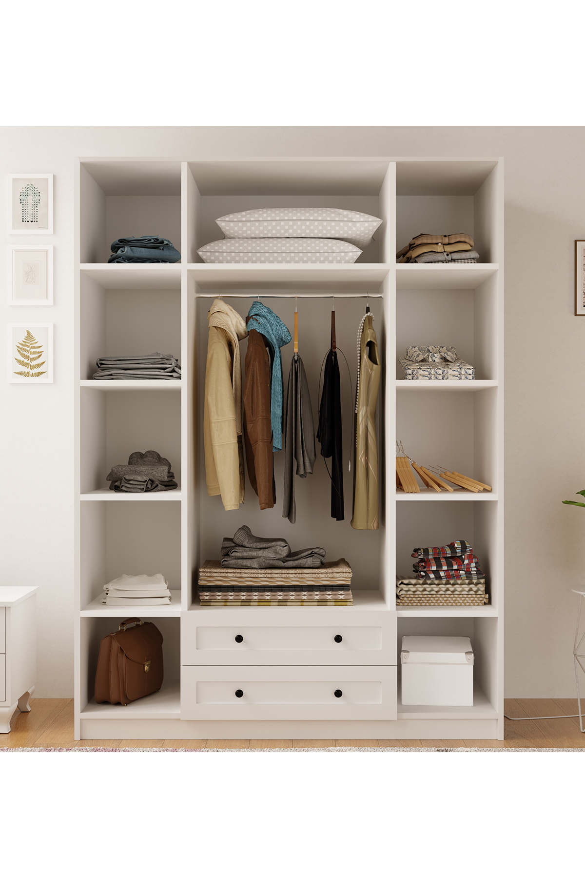 Armoire Estelya Country à 4 portes et 2 tiroirs