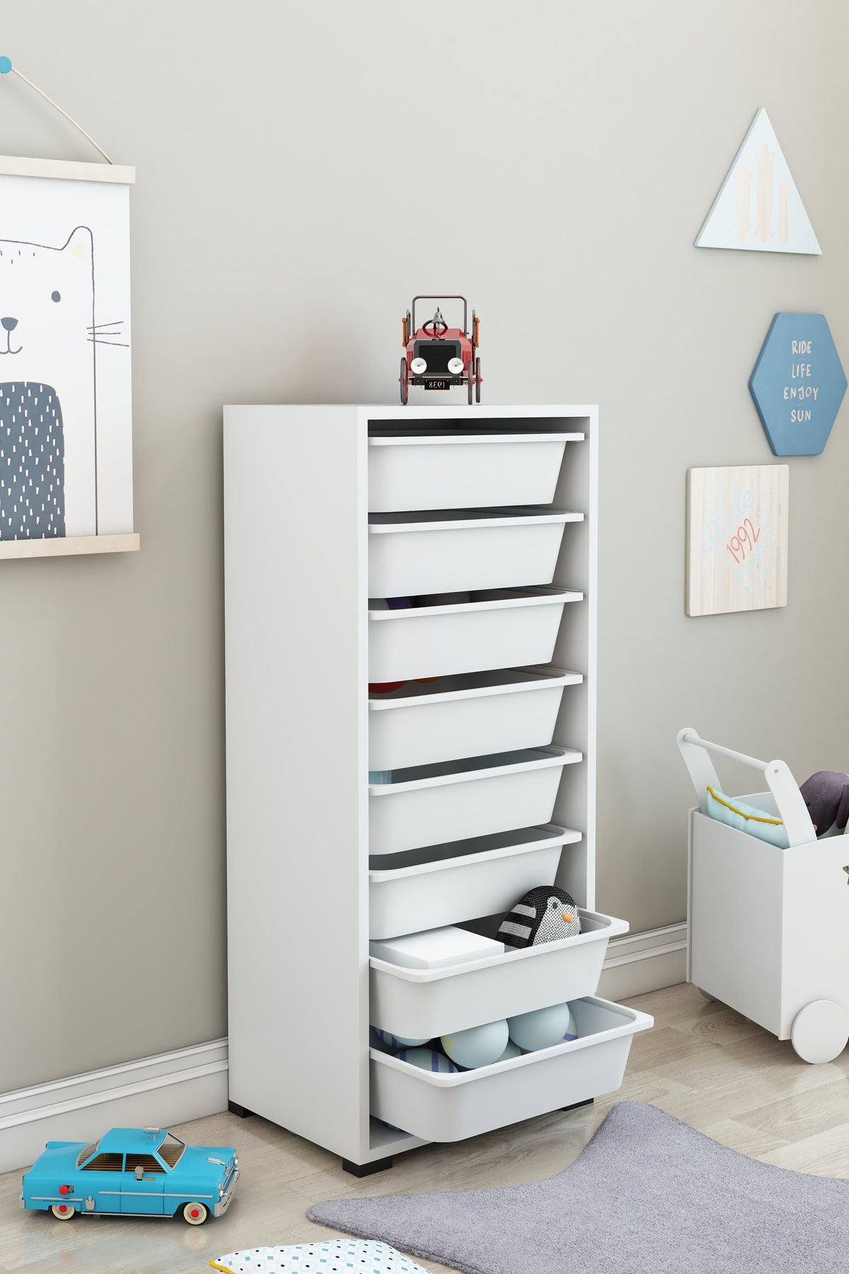 White 8-Basket Multipurpose Cabinet, Kitchen Cabinet, Children's Toy Cabinet, Toy Organizer