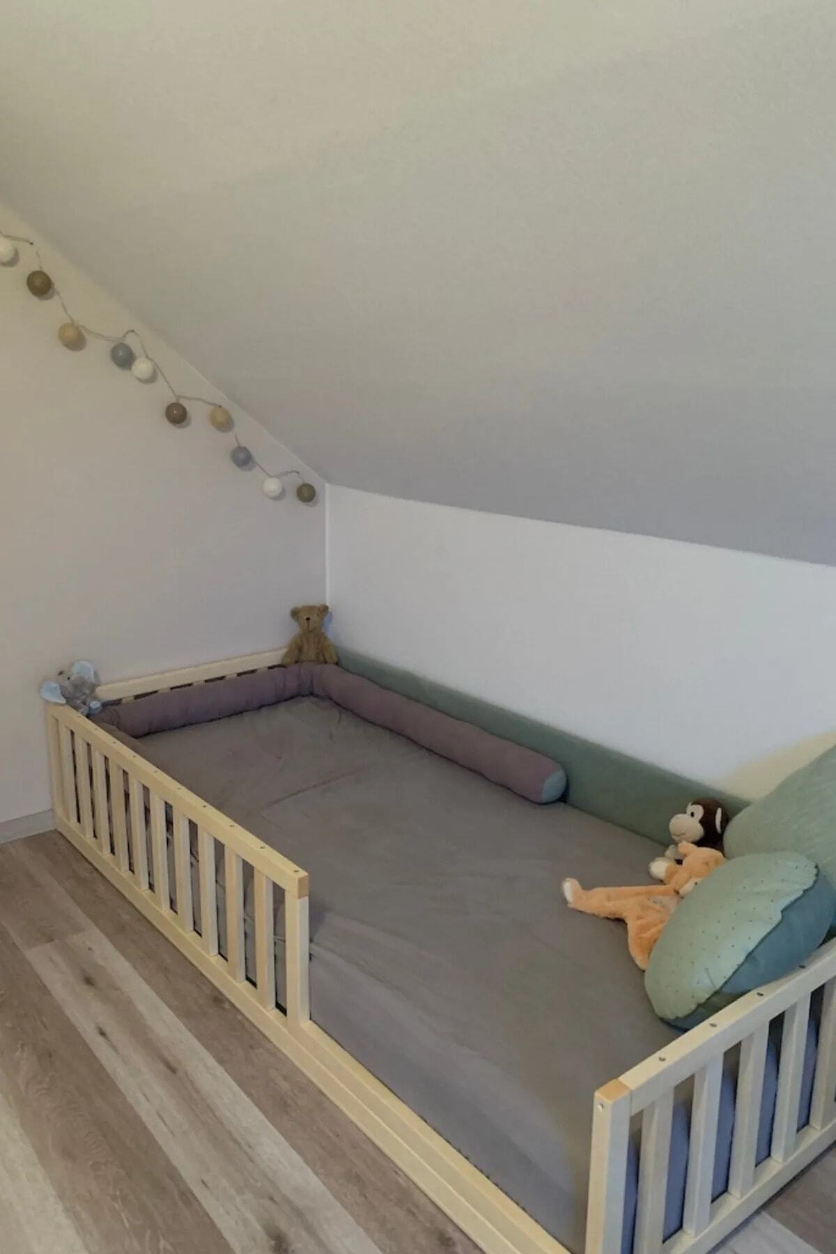 Montessori Ahşap Çocuk Karyolası Ayaksız Doğal Ahşap
