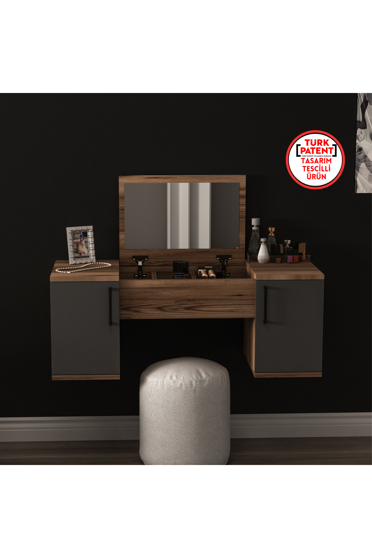 Mercan Makeup Table Wall-Mounted Makeup Table Space-Saving Color Lidya Anthracite