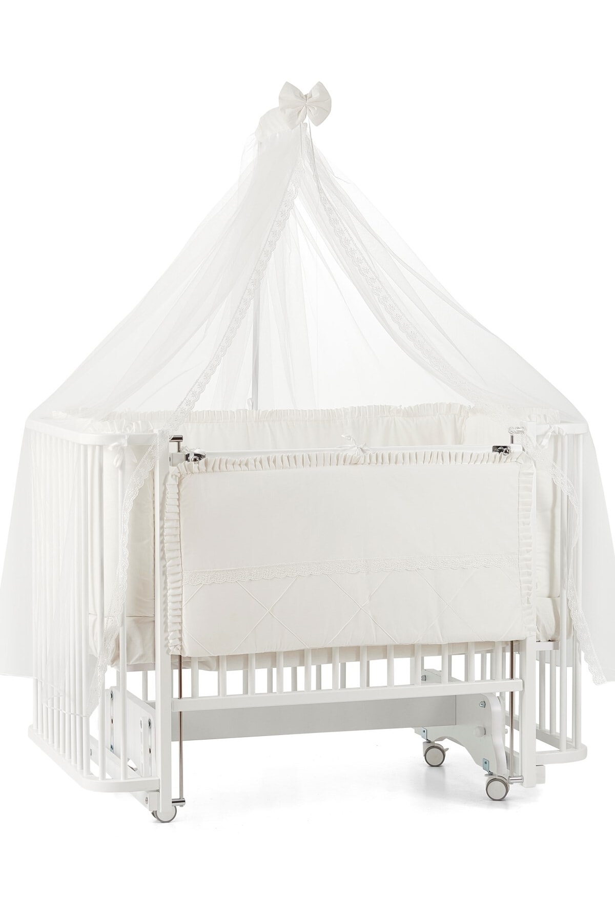 Culla a dondolo in legno per bambini Anne Yanı cm (bianco-avorio)
