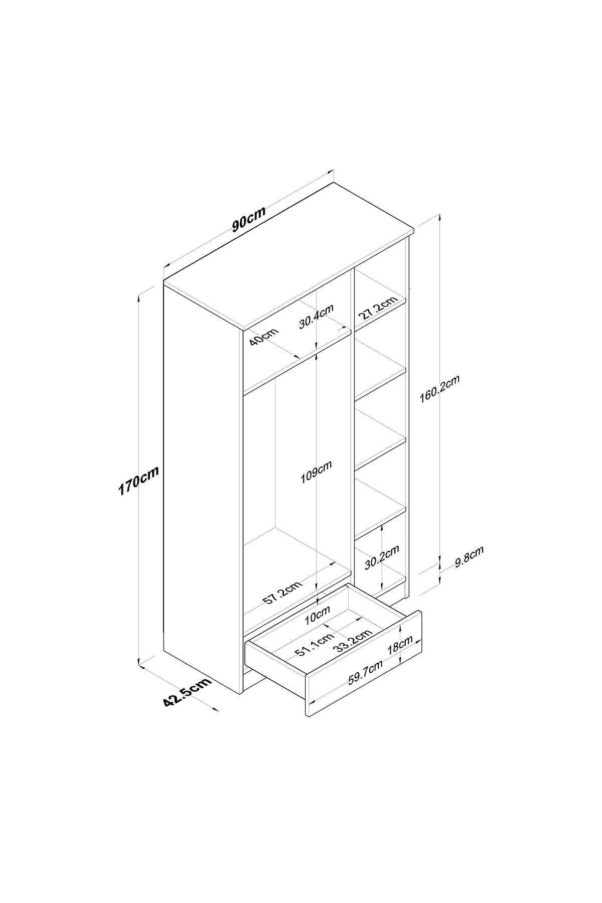 Armoire Rani  Wardrobe 3 portes 1 tiroir 6 étagères 1 panier suspendu Noyer - Blanc