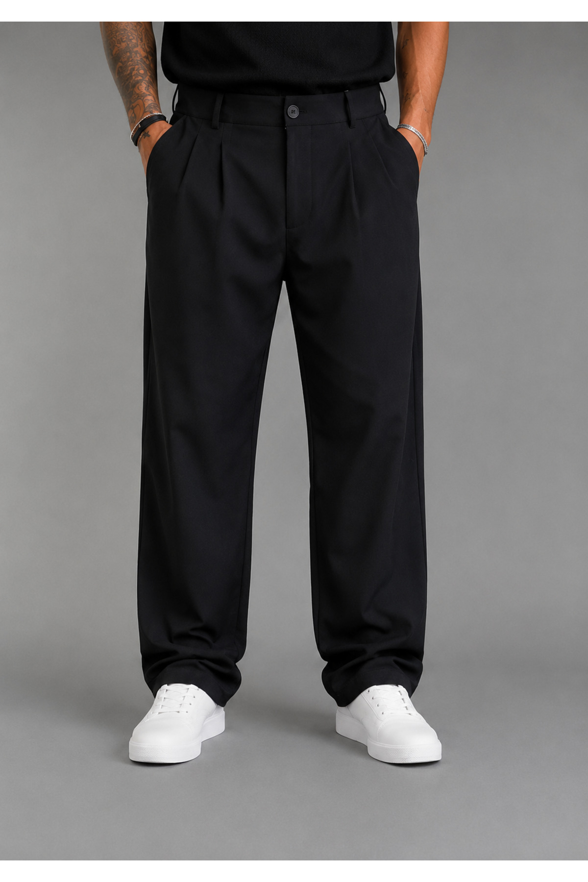 Pantalon large pour homme, coupe baggy, flexible et fluide, avec détails plissés