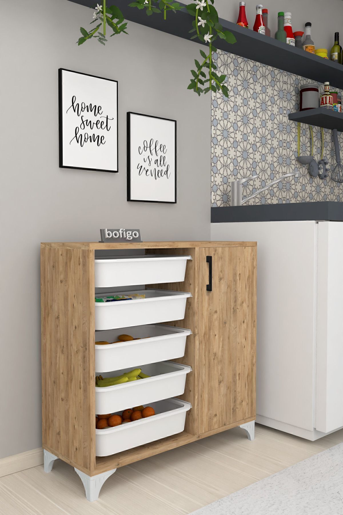 5-Basket Cabinet Multi-Purpose Cabinet Toy Cabinet Kayra Pine