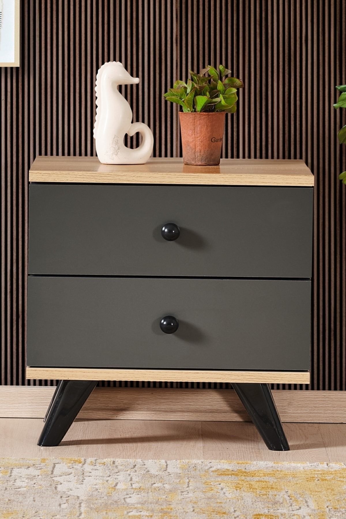 Table de chevet Inci 2 tiroirs anthracite cm