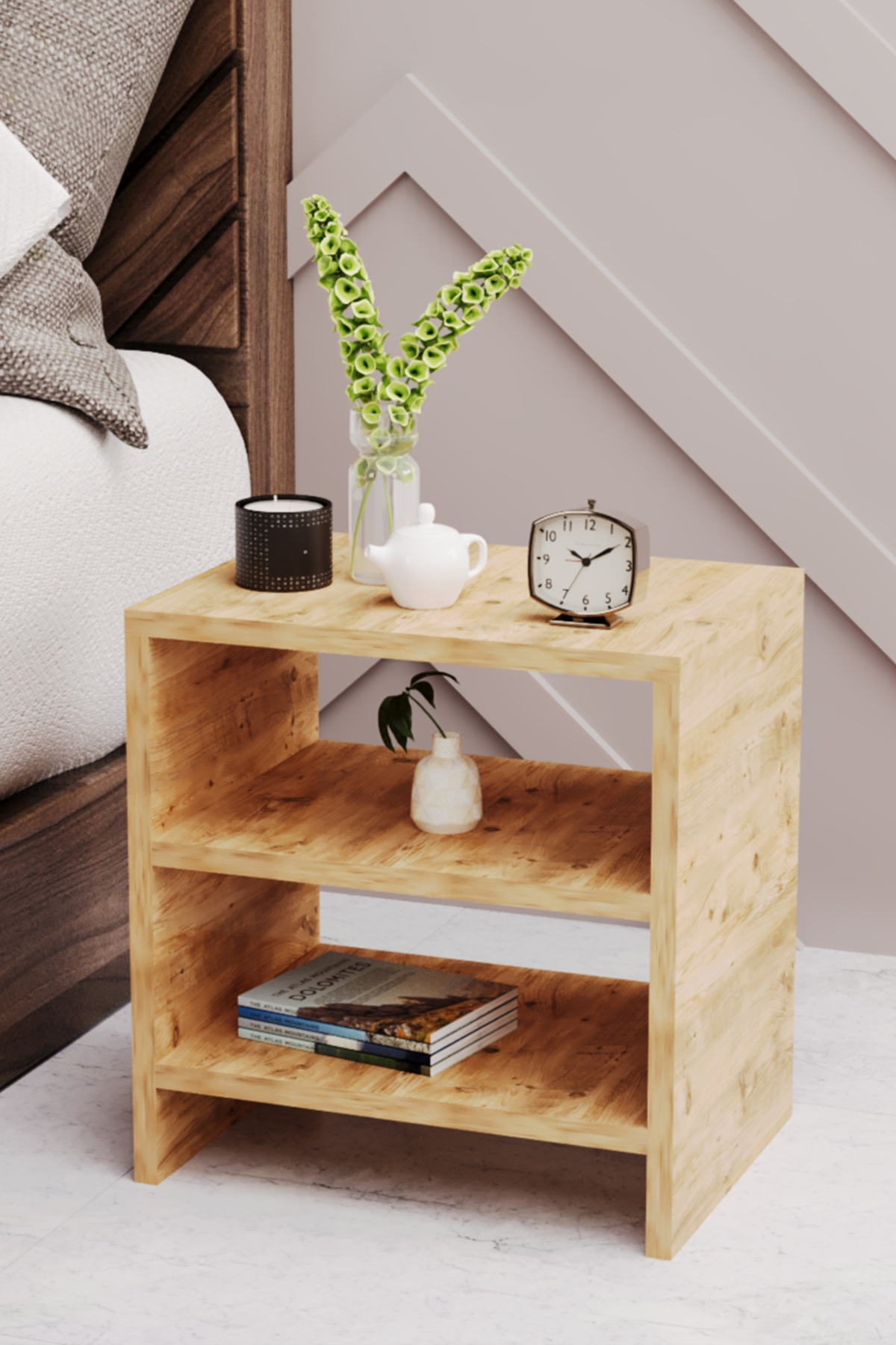 Table de chevet à 2 étagères, table de chevet pour chambre à coucher, table de chevet avec compartiments, table de chevet de chevet