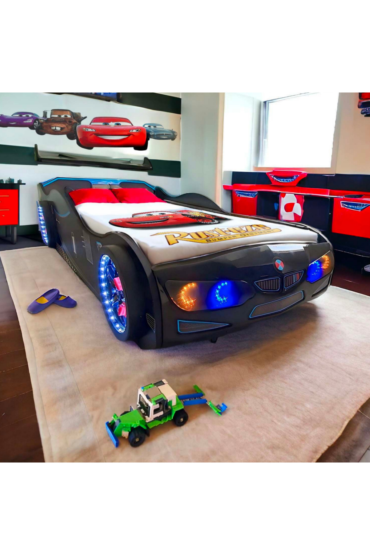 Bmw - Letto Auto Completo - Letto a Forma di Macchina - Serie - Ruote con LED e Telecomando
