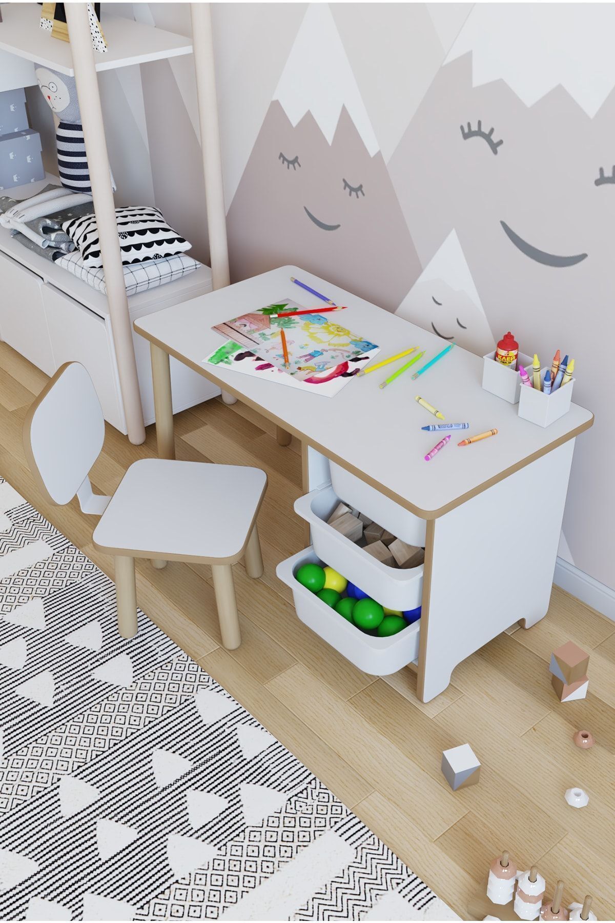 Ensemble Table et Chaises pour Enfant Cm 3 avec Panier Table de Travail pour Enfant Table d'Activités Effaçable