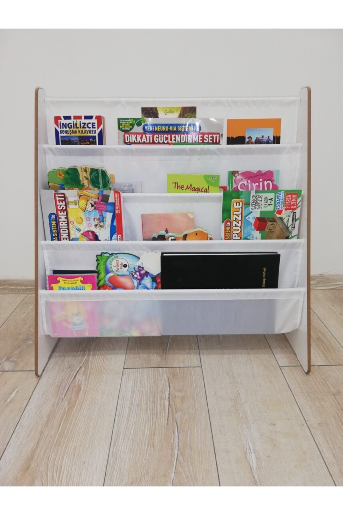 Bibliothèque en tissu Montessori pour maternelle, école, chambre d'enfant, en bois, lavable, blanc