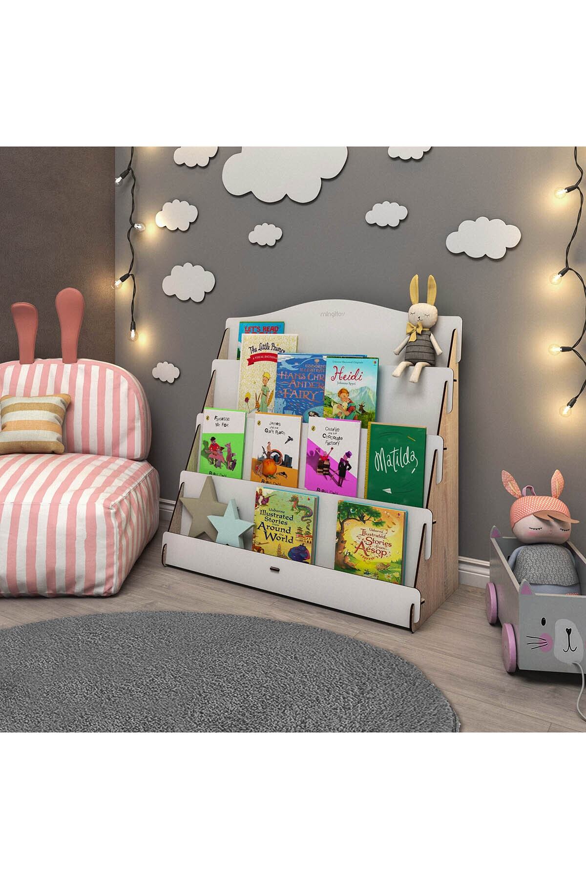 Bibliothèque en bois pour chambre d'enfant Lucky Montessori à 4 étagères
