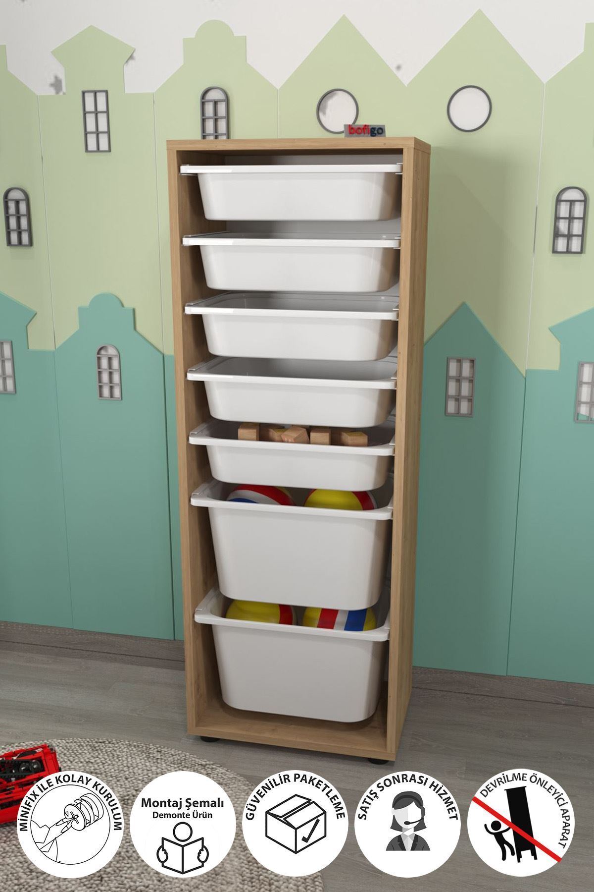 7-Basket Cabinet Multi-Purpose Cabinet Toy Cabinet Pera Sapphire Oak