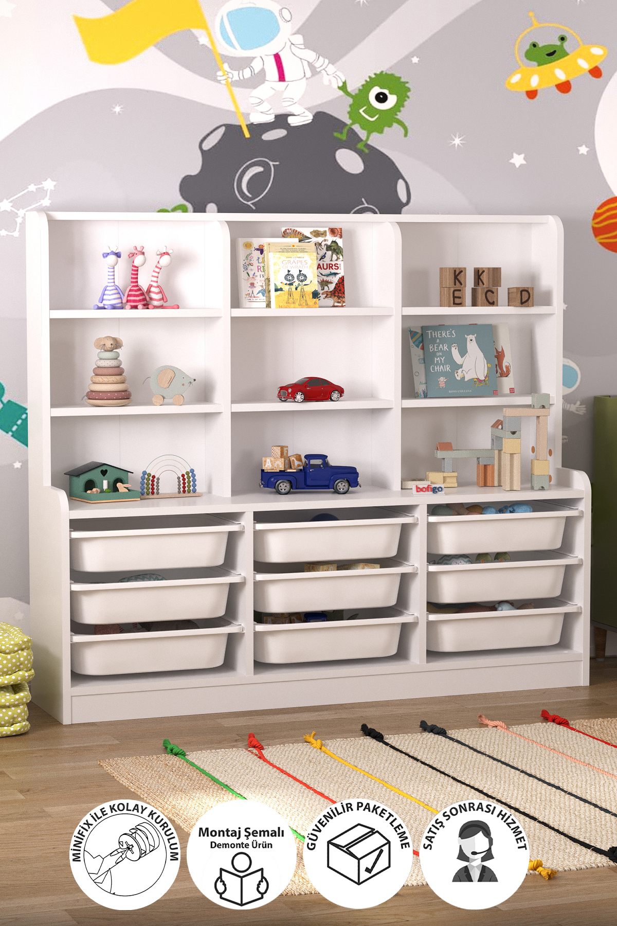 9-Basket 9-Shelf Cabinet Multipurpose Cabinet Toy Cabinet Almina White