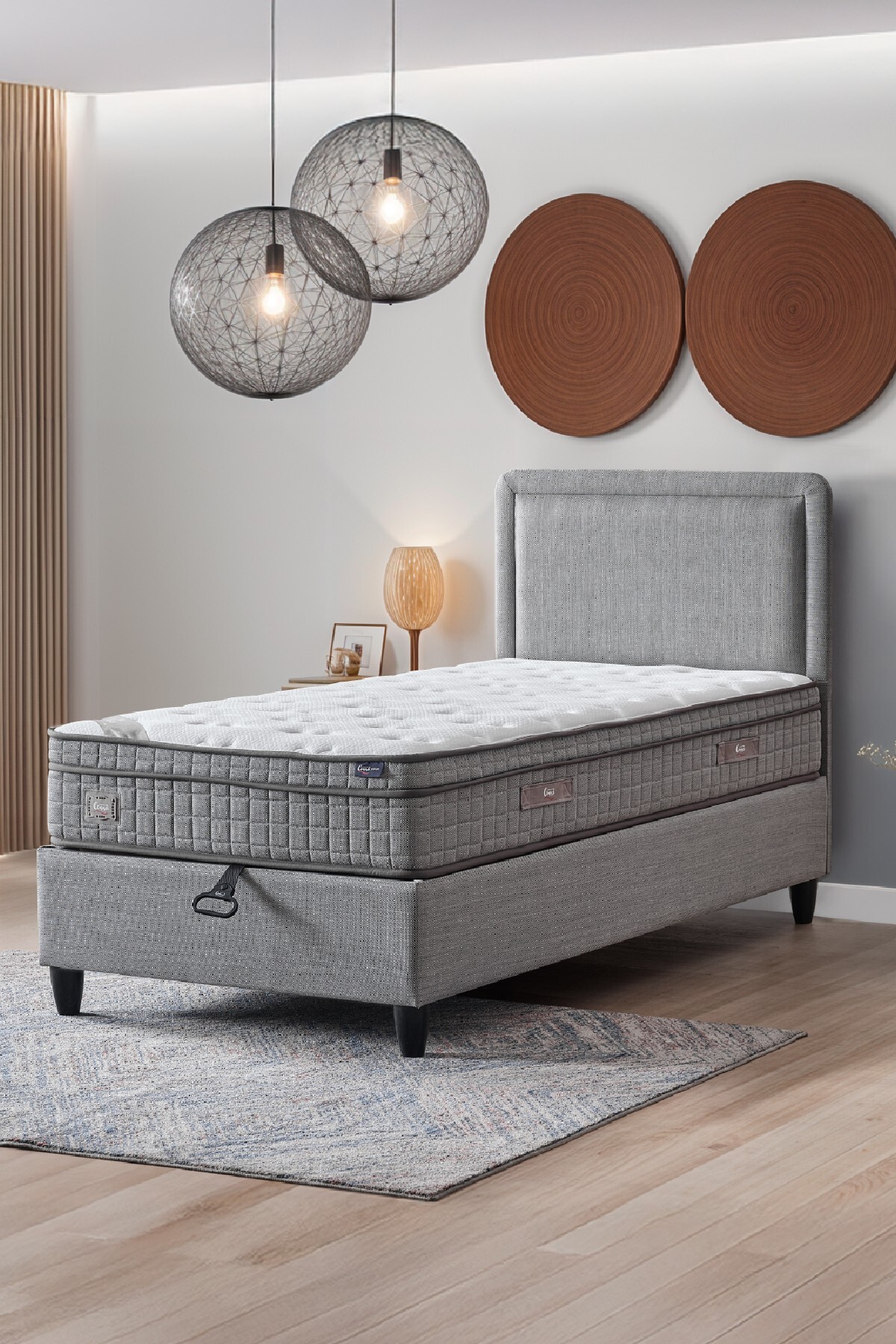 Ensemble 3 pièces Melisa : Sommier coffre une place + Matelas viscoélastique orthopédique antibactérien complet + Tête de lit