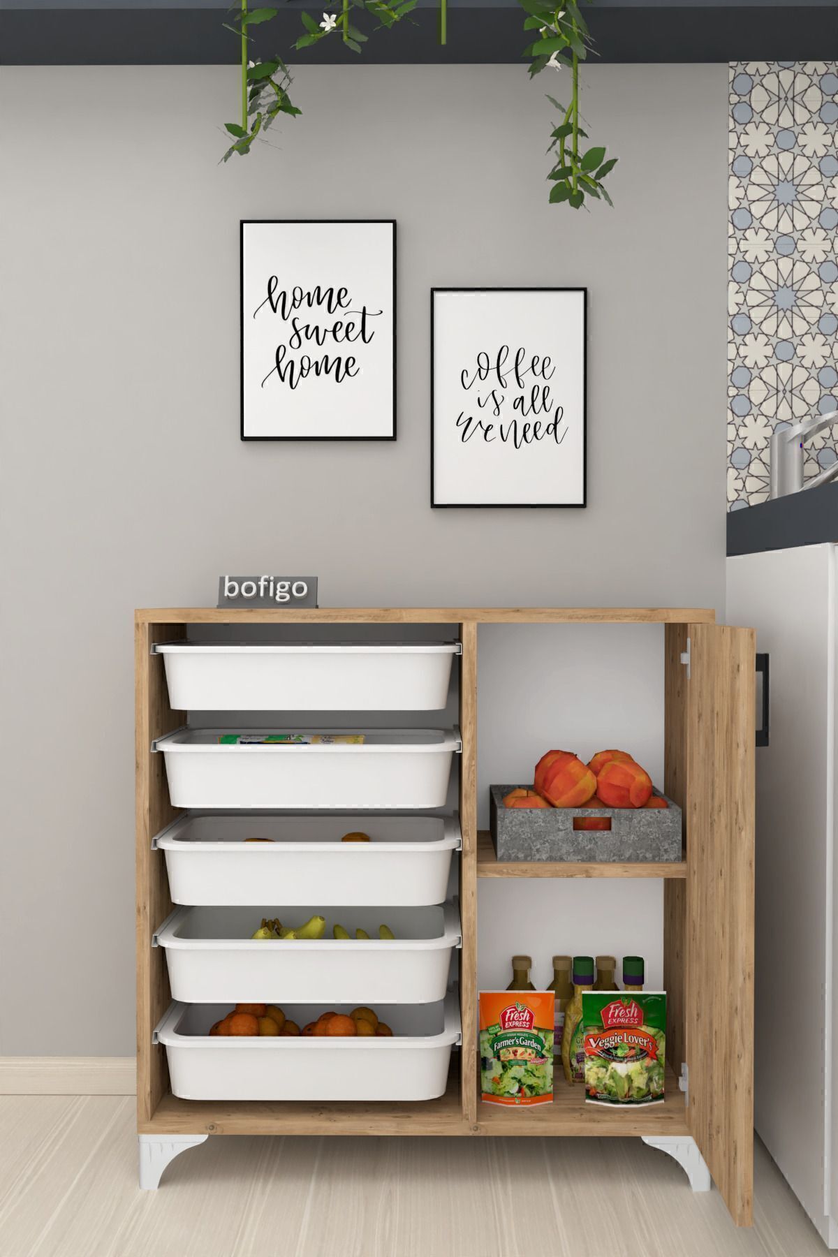 5-Basket Cabinet Multi-Purpose Cabinet Toy Cabinet Kayra Pine