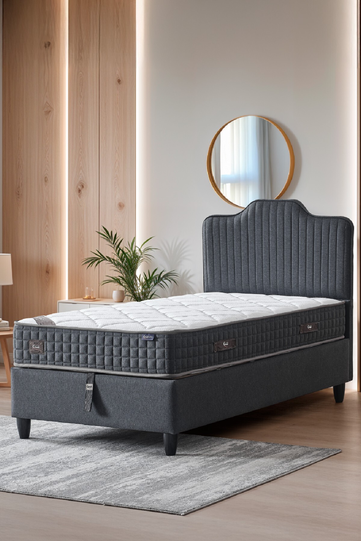 Lit antibactérien entièrement orthopédique modèle Menekşe pour une personne, ensemble 3 pièces comprenant matelas, sommier et tête de lit