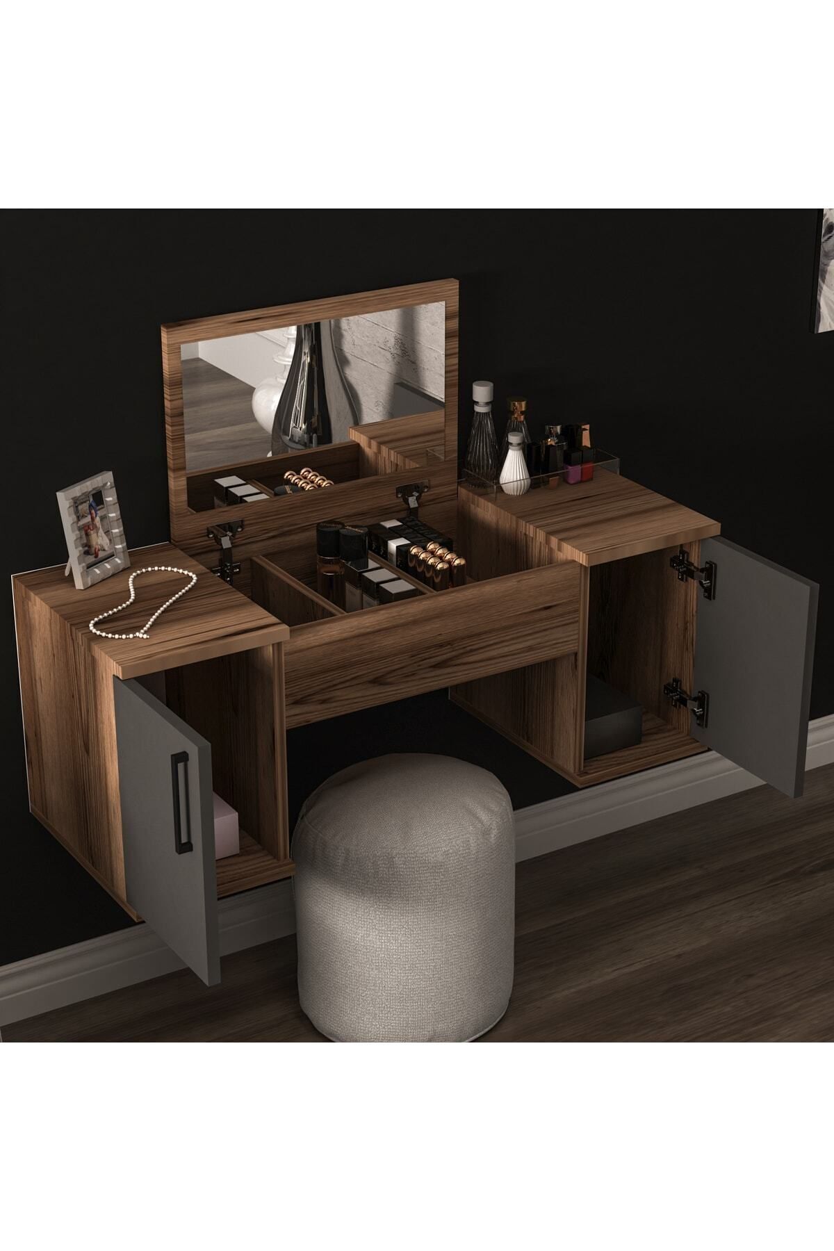 Mercan Makeup Table Wall-Mounted Makeup Table Space-Saving Color Lidya Anthracite