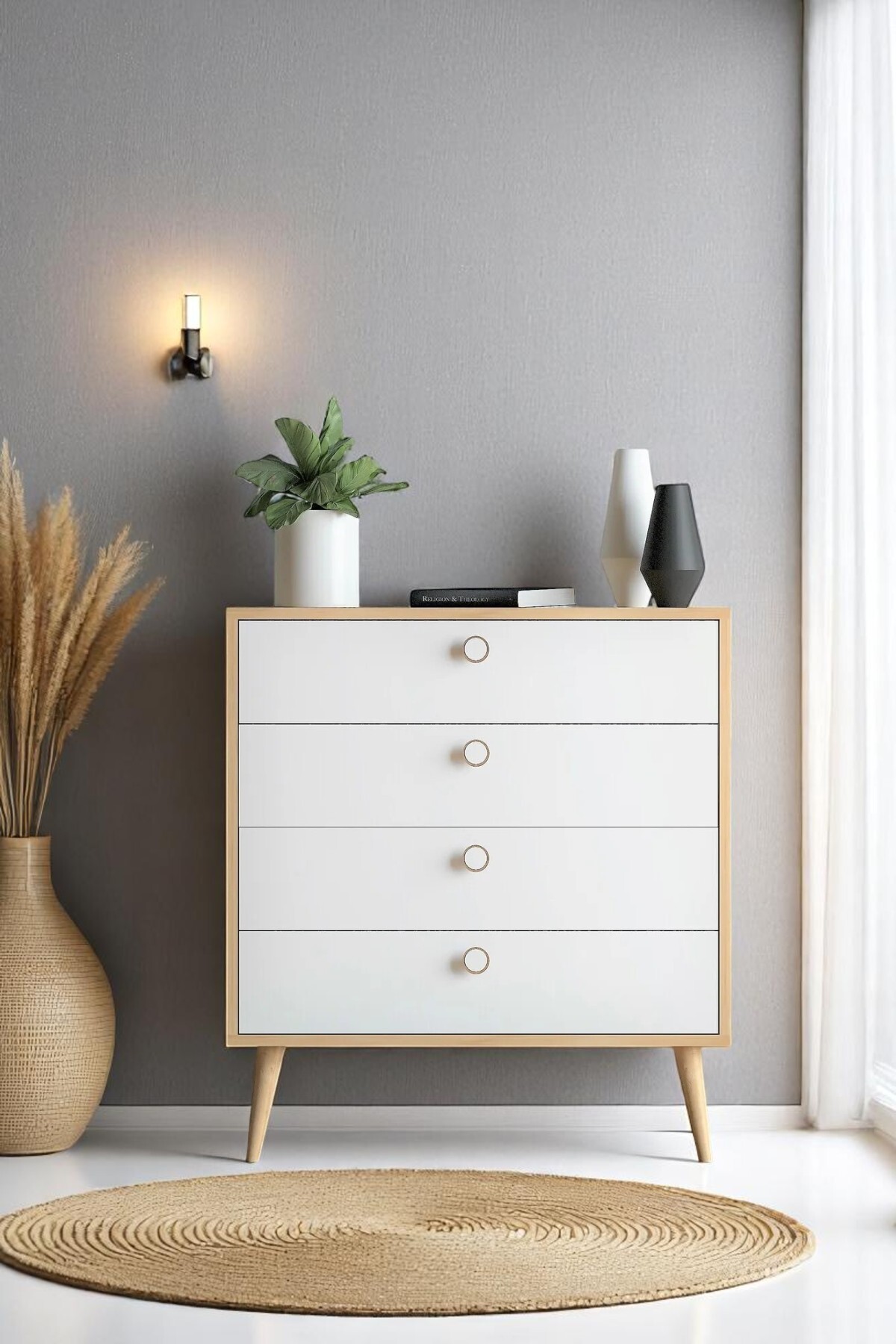 Zen Ladekast / Multifunctionele Kast / Ladekast met Lades / Kast met Deur / 4-Lade Ladekast CM
