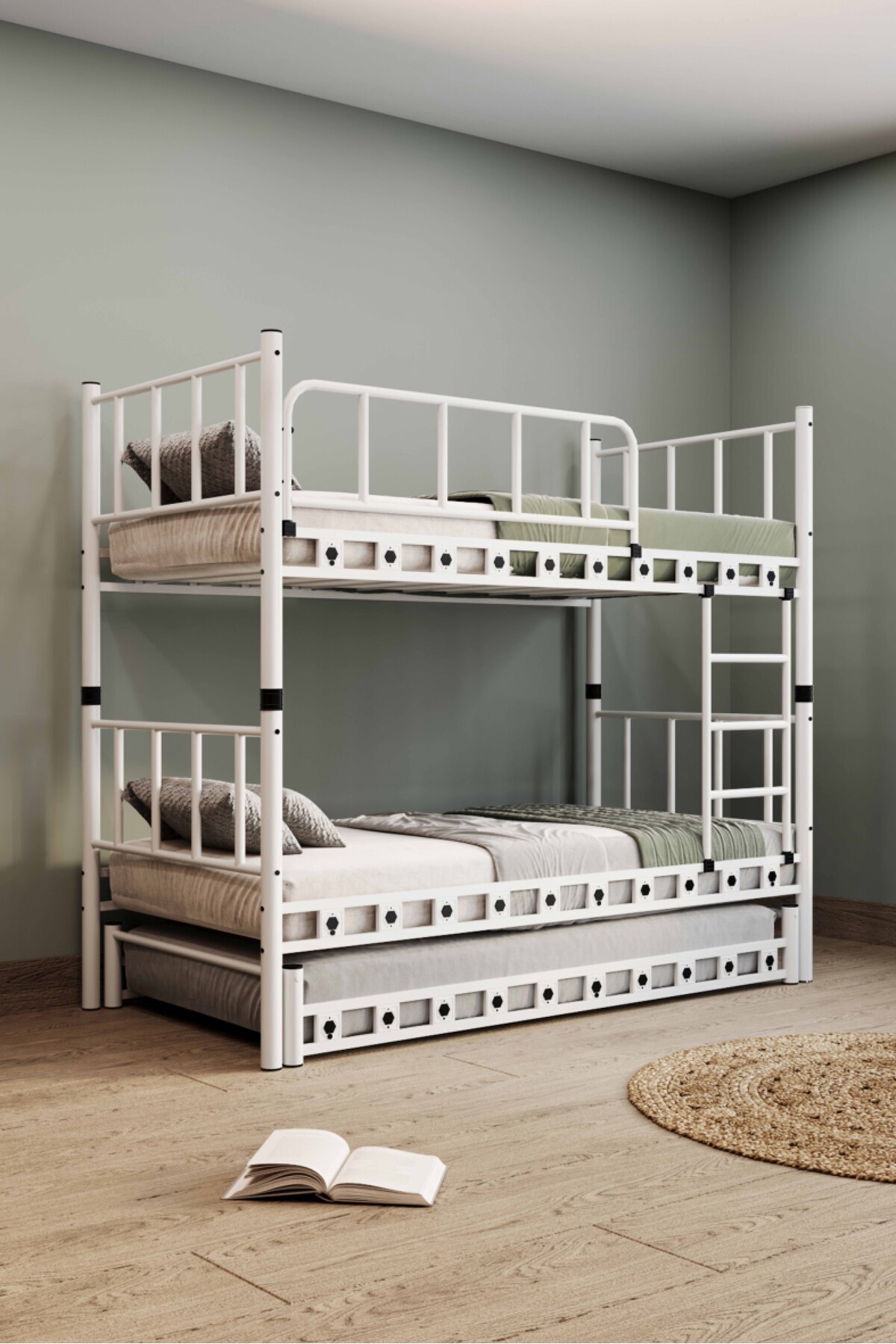 Zambak Yavrulu Jongenskamer Stapelbed en Bedframe Metaal Wit