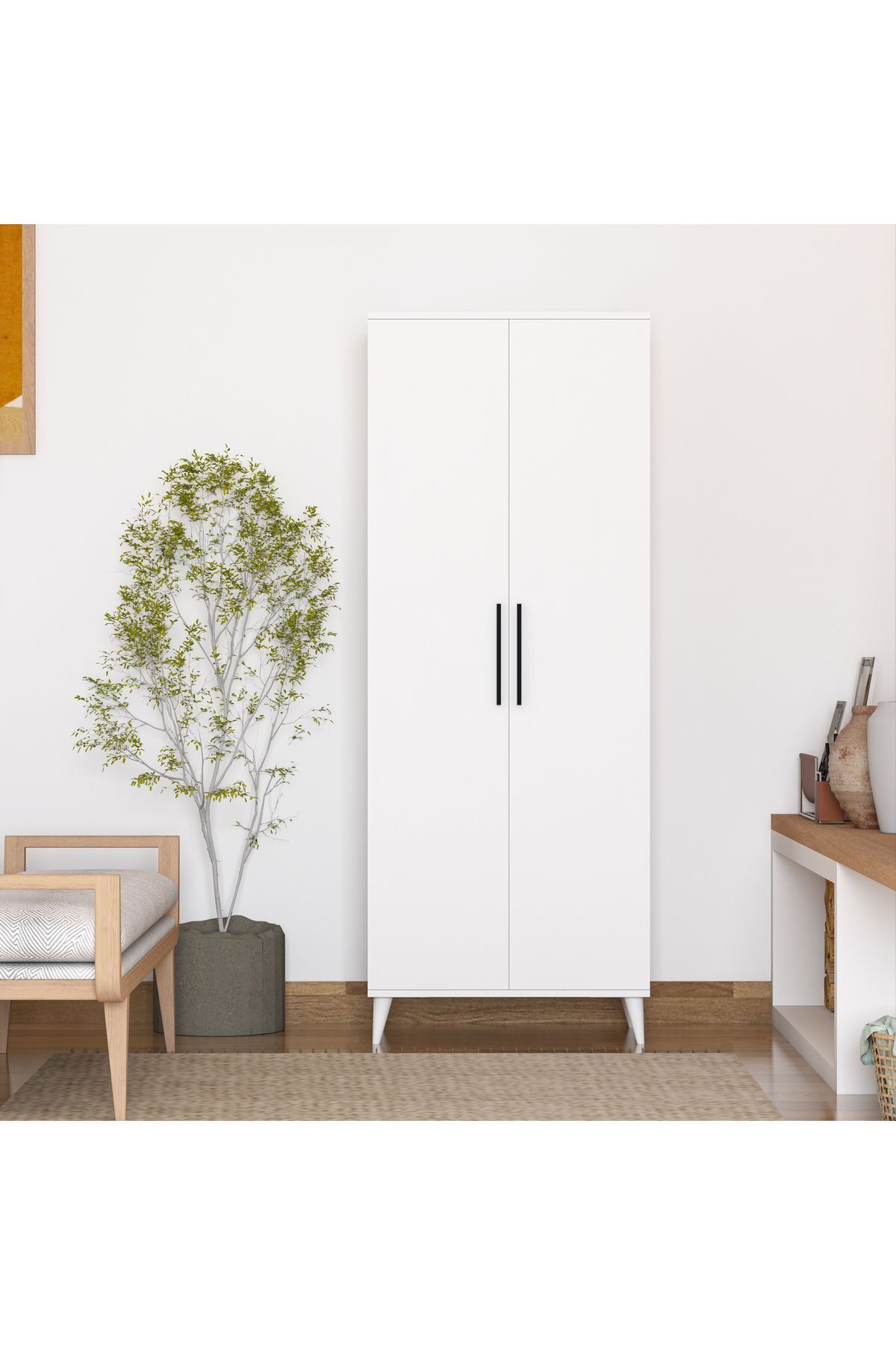 Armoire à 2 portes avec penderie et étagère
