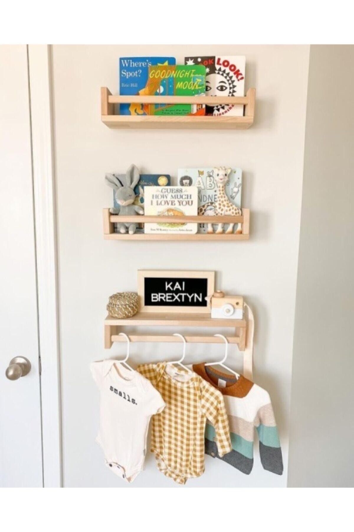 Bibliothèque Montessori Étagère Murale pour Chambre d'Enfant et Bébé Étagère en Bois 3 Pièces Cm