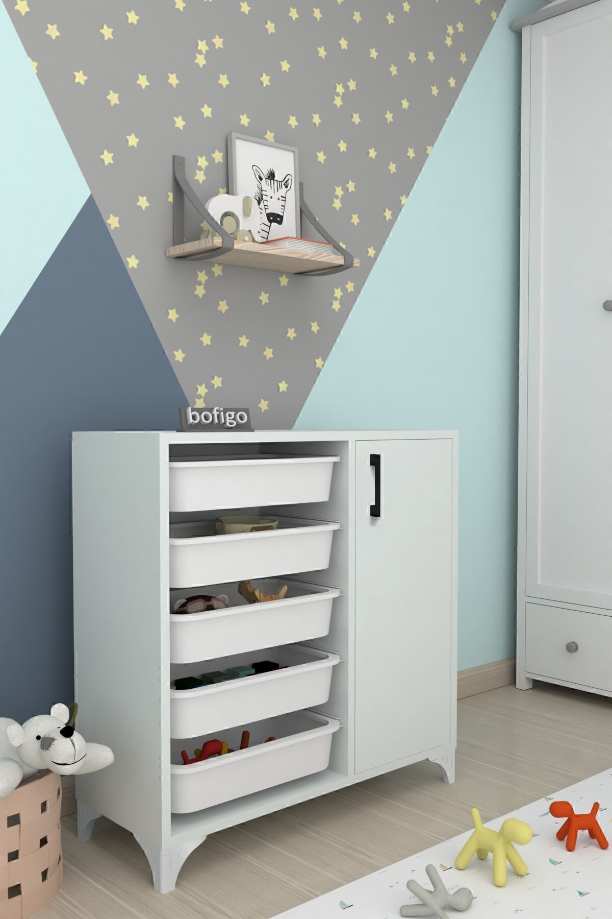 5-Basket Cabinet Multi-Purpose Cabinet Toy Cabinet Kayra White