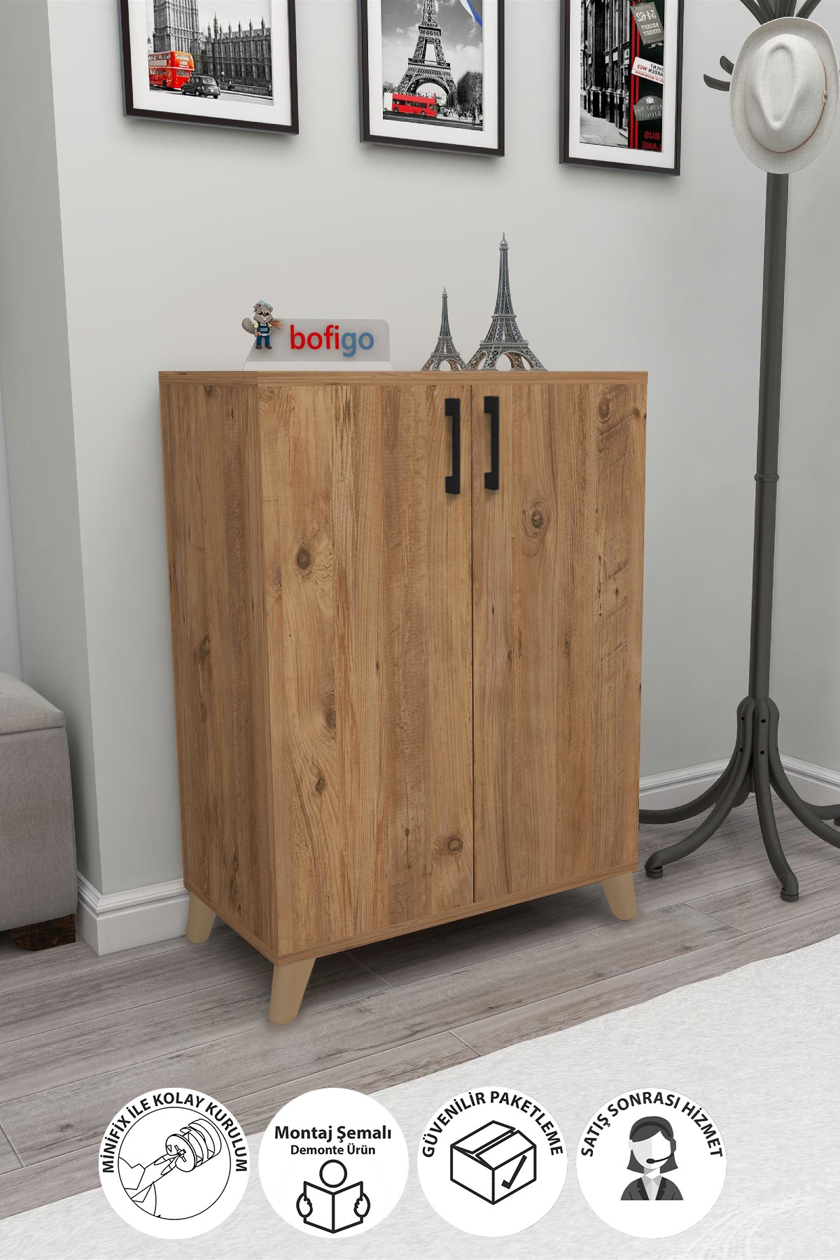 Armoire à chaussures polyvalente à 4 étagères et 2 portes, Armoire à chaussures Ceren Çam