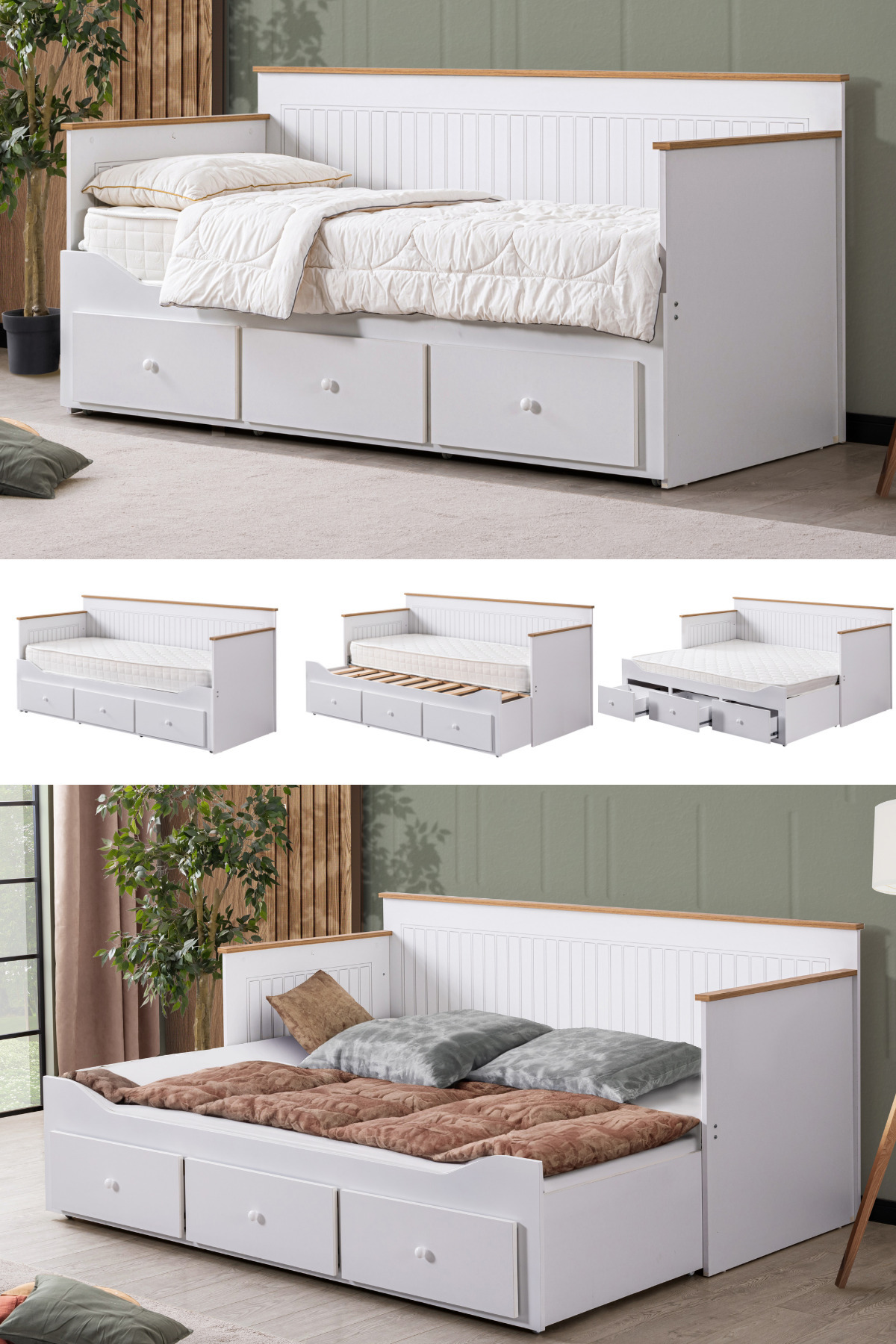 Lit superposé avec tiroirs, Lit double Marmaris Divan avec sommier relevable + Matelas doux