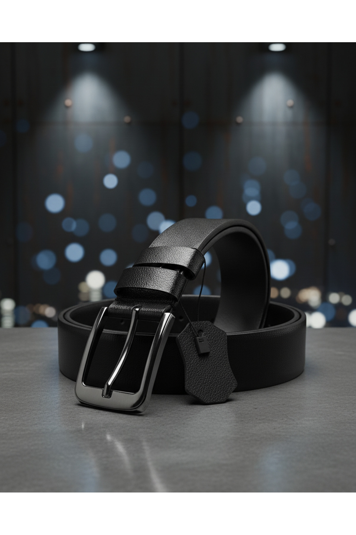 Ceinture homme en cuir véritable noir à  %