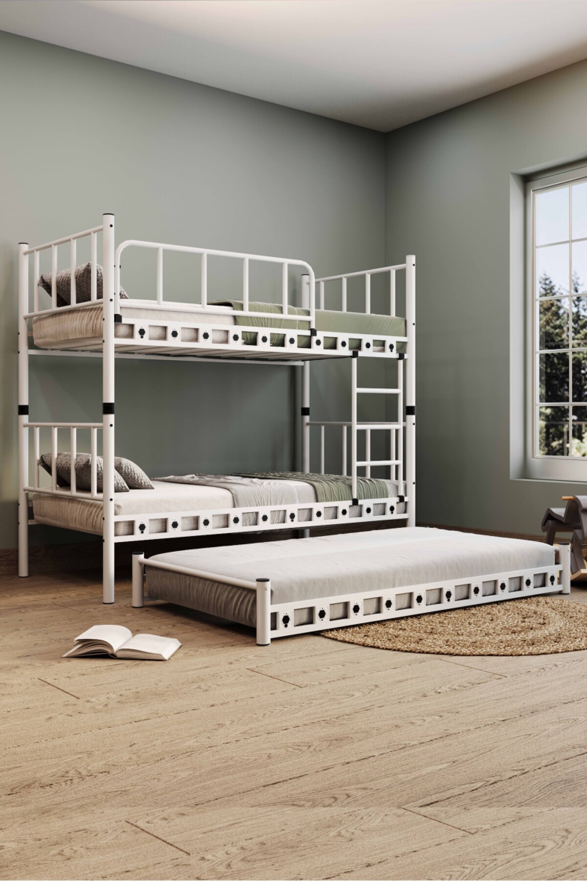 Zambak Yavrulu Jongenskamer Stapelbed en Bedframe Metaal Wit