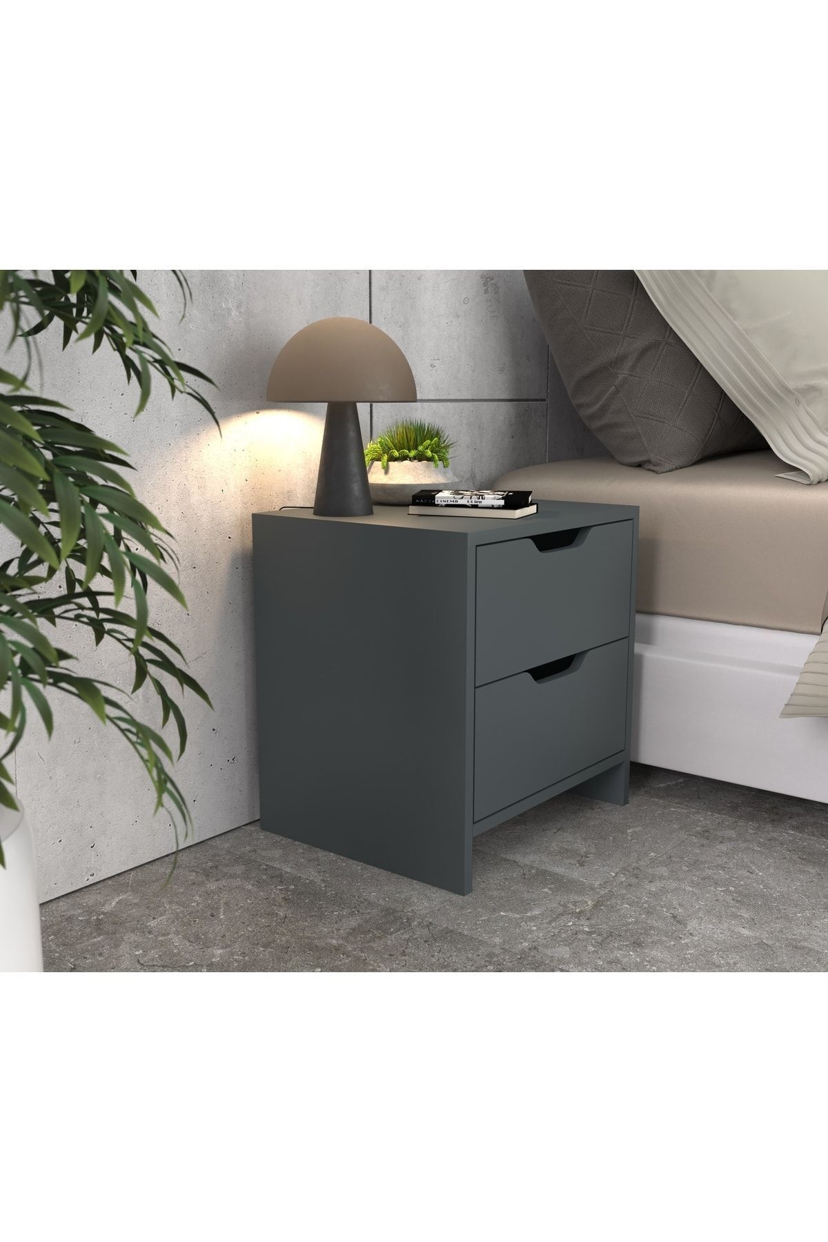 Table de chevet Efes à 2 tiroirs Anthracite