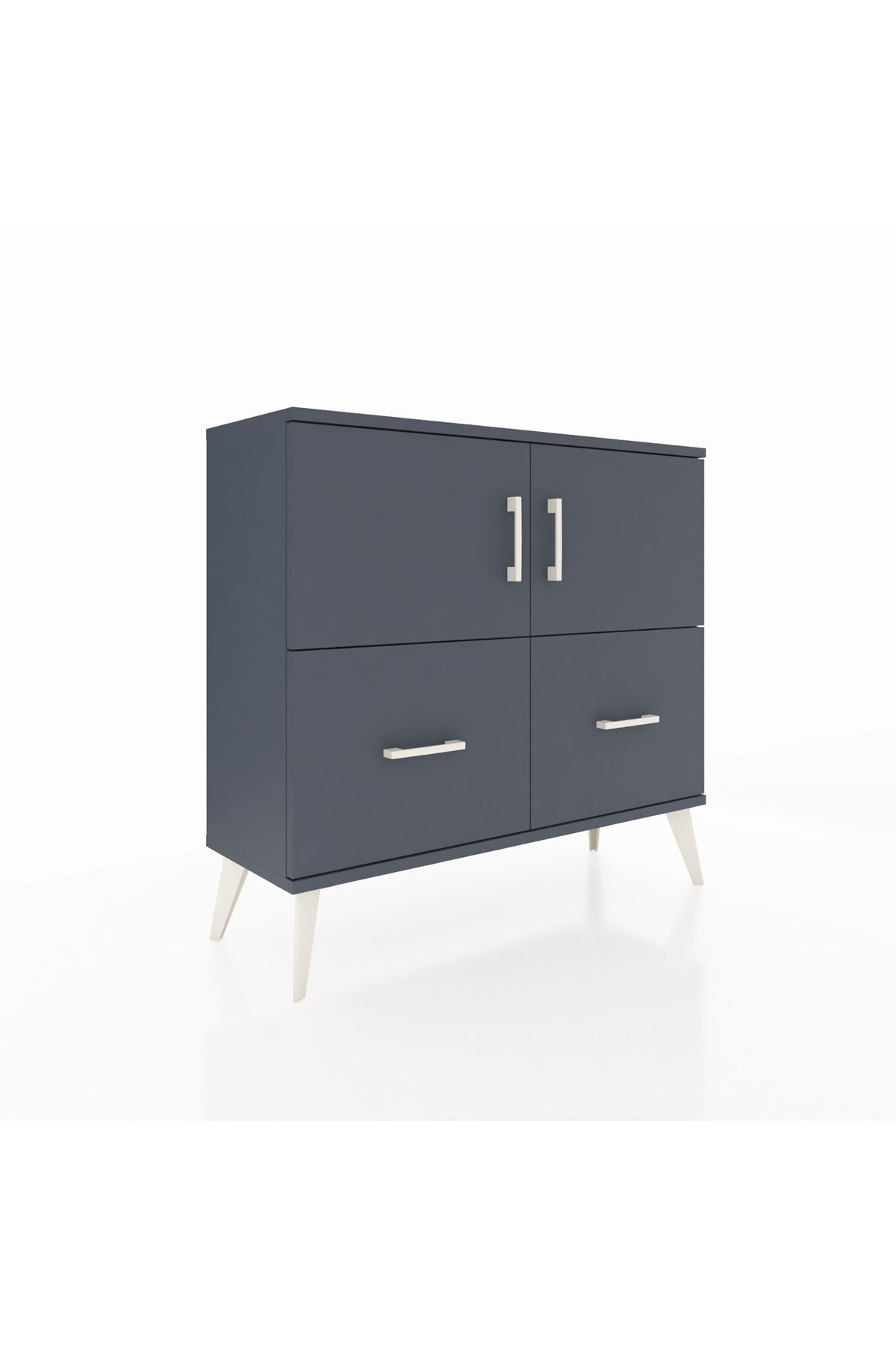 Commode Arges avec 2 étagères, 2 tiroirs et 2 portes, Anthracite-Anthracite