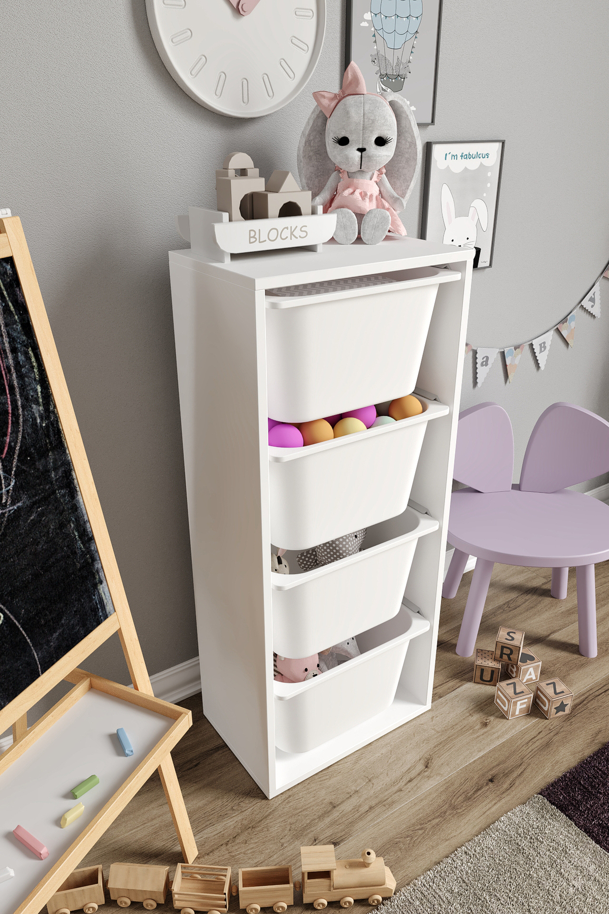 % MDF - Large Mono 4 Toy Cabinet with 4 Large Baskets