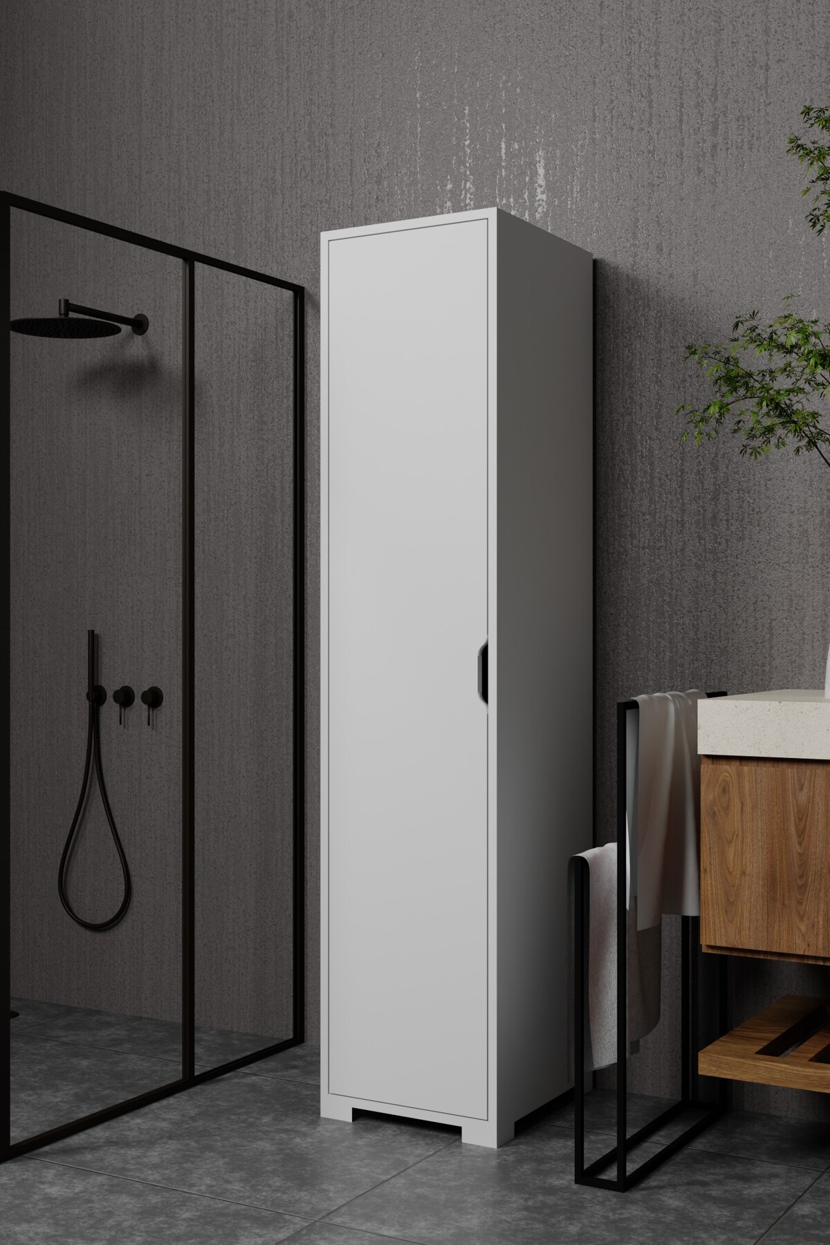 Duru Armoire simple porte pour salle de bain et vêtements, blanc mat,  cm, 5 étagères - Garde-robe