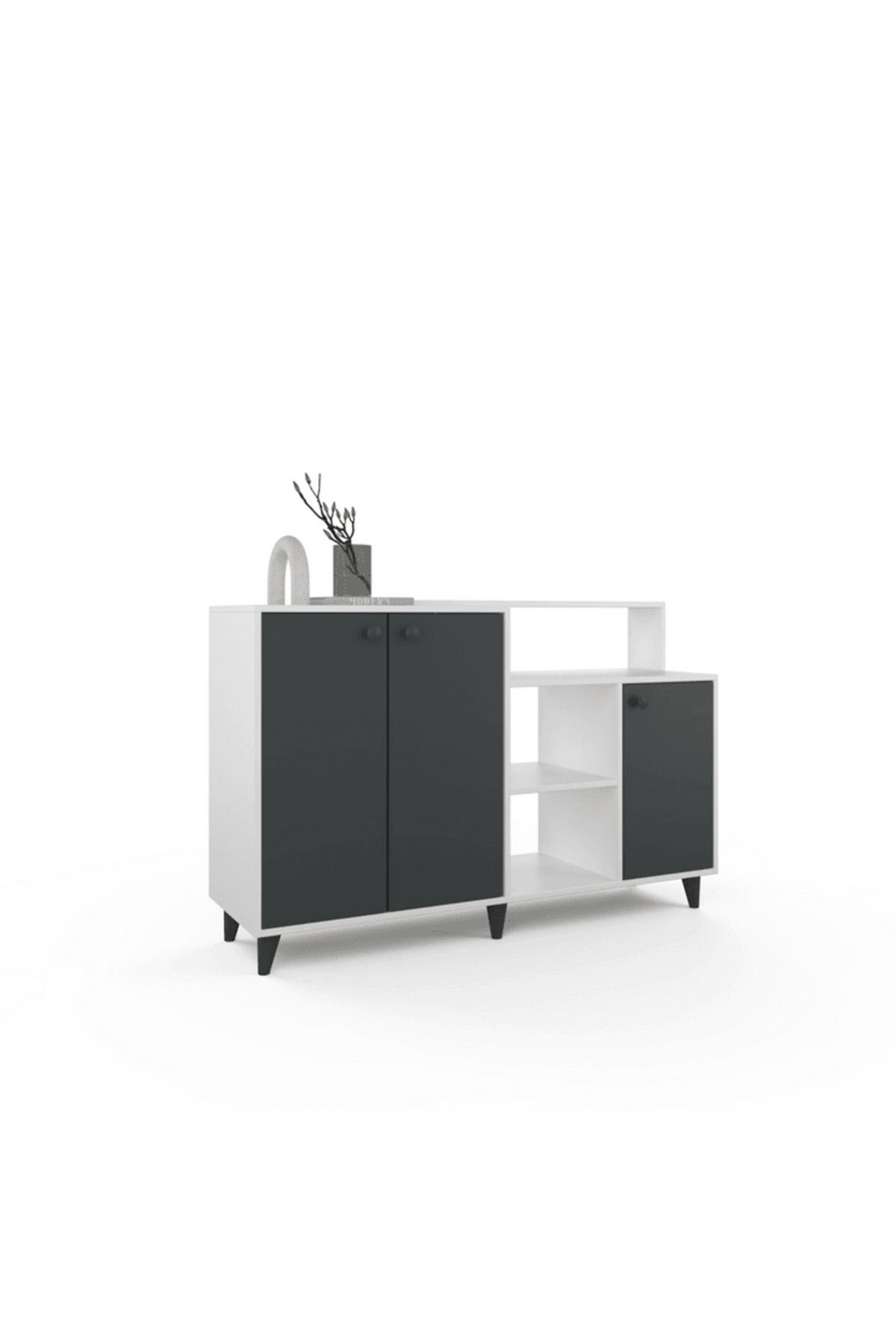Commode / Console Siena - Anthracite / Blanc - 4 Portes