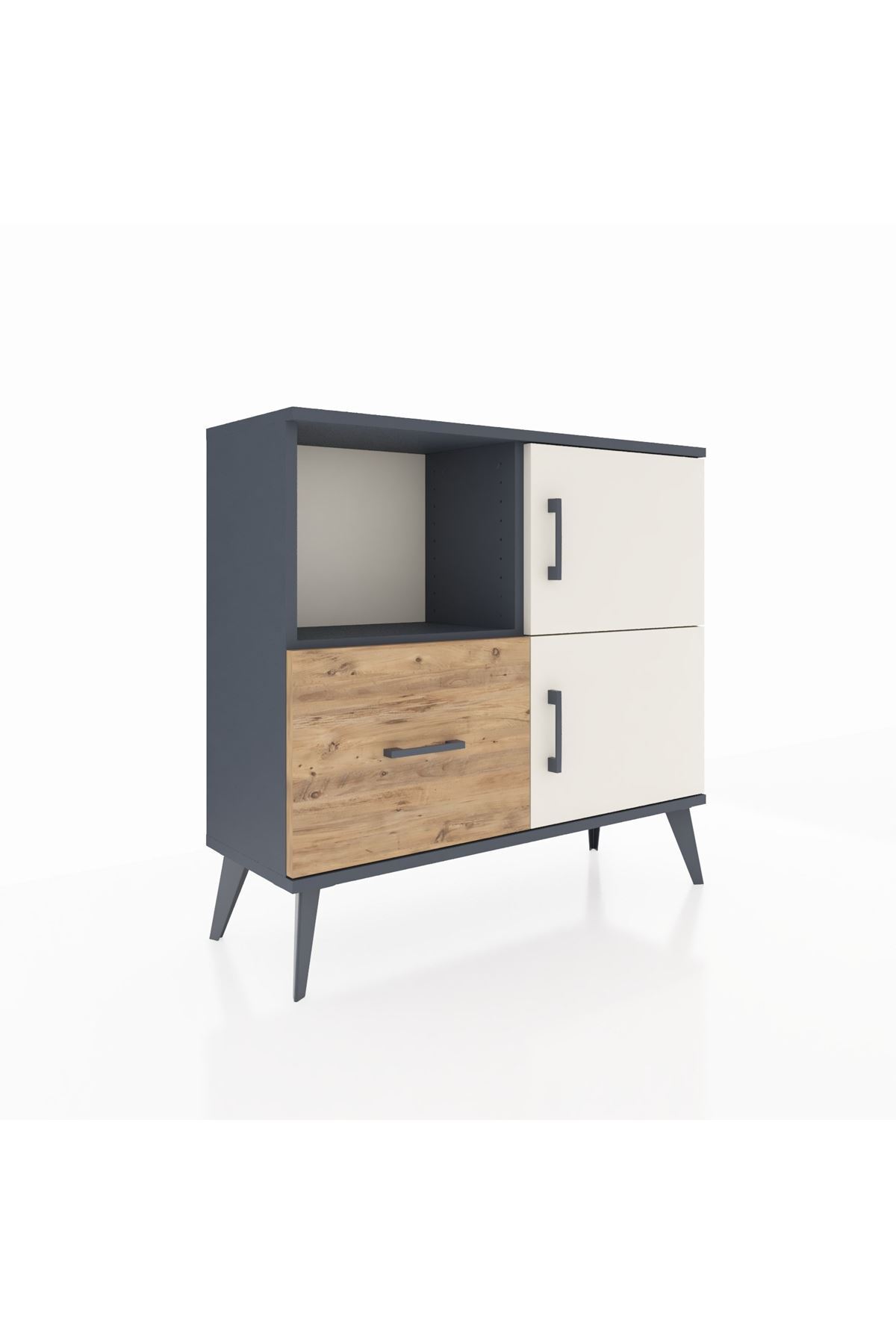 Commode Arges à 2 étagères, 1 tiroir, 2 portes, Anthracite-Pierre de Lune/Pin