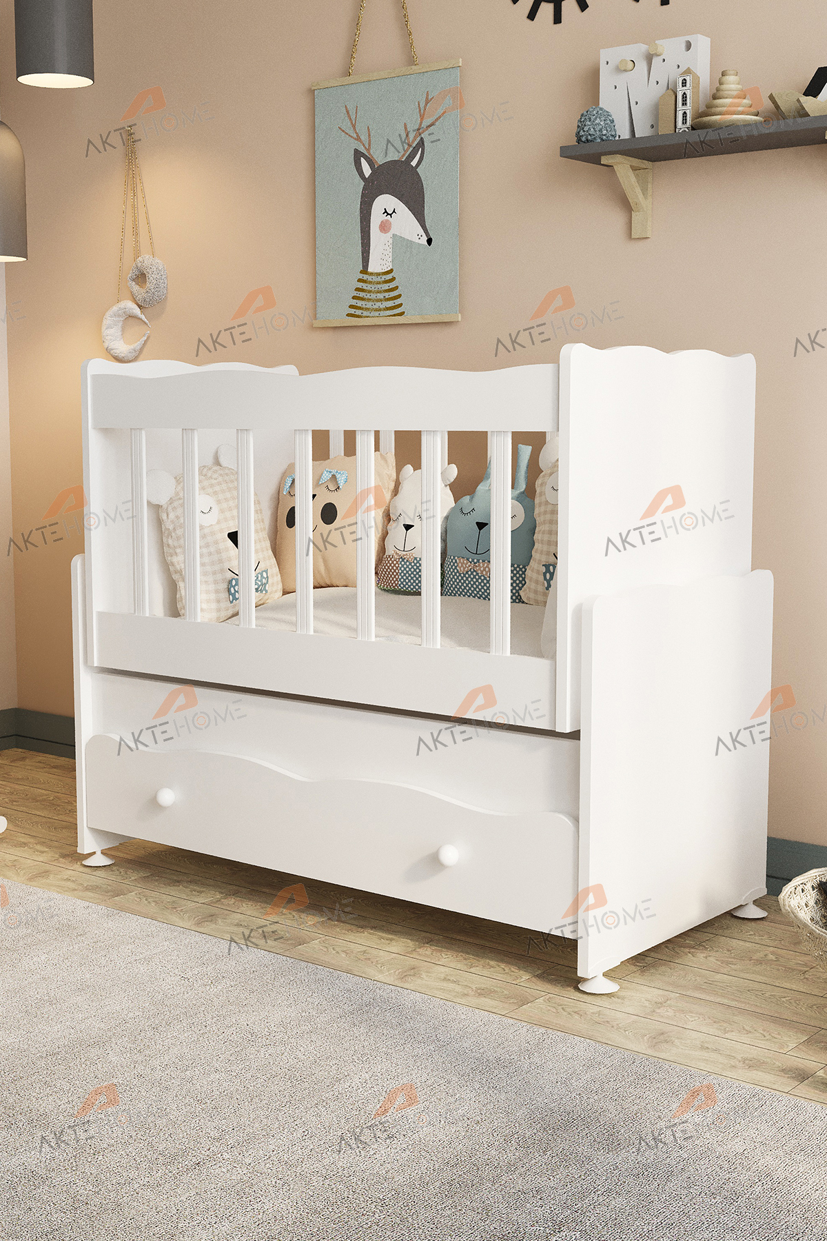 Berceau à bascule avec tiroir pour maman – Modèle blanc, confortable et sûr