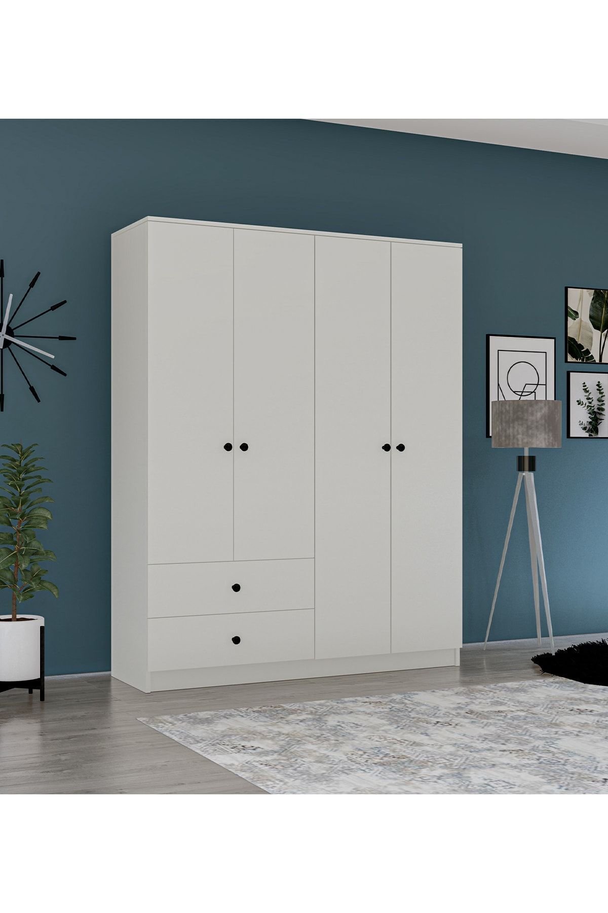 Gm  Novado Armoire 4 Portes 2 Tiroirs avec Poignées Bouton