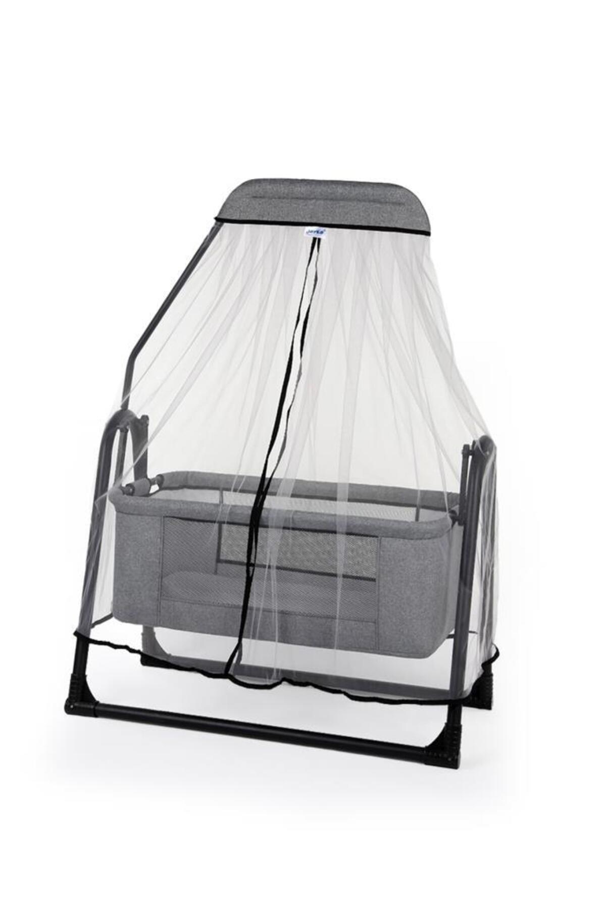 Culla per neonati con cesto in tulle Sude, culla oscillante con tulle
