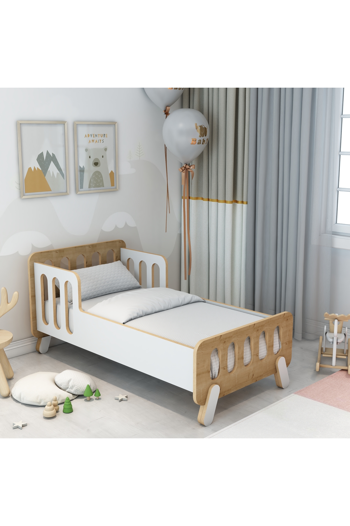 Somfy Montessori Ahşap Bebek Yatağı/Çocuk Yatağı/ Demonte / cm x  cm