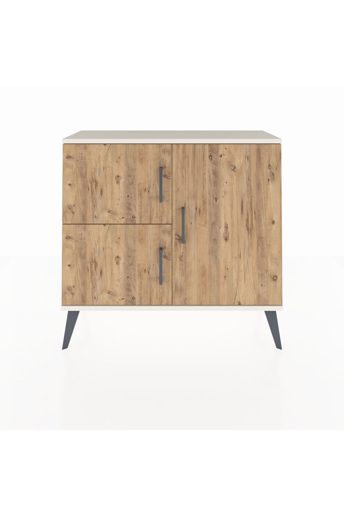 Commode Arges 2 étagères 3 portes Pierre de lune-Pin/Pierre de lune