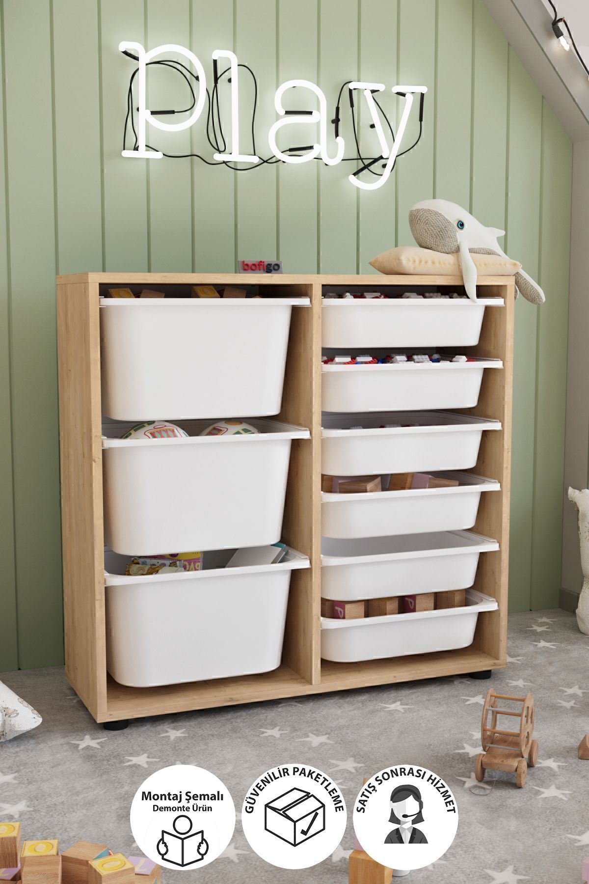Armoire à 9 paniers Armoire polyvalente Armoire à jouets Noyer Safir